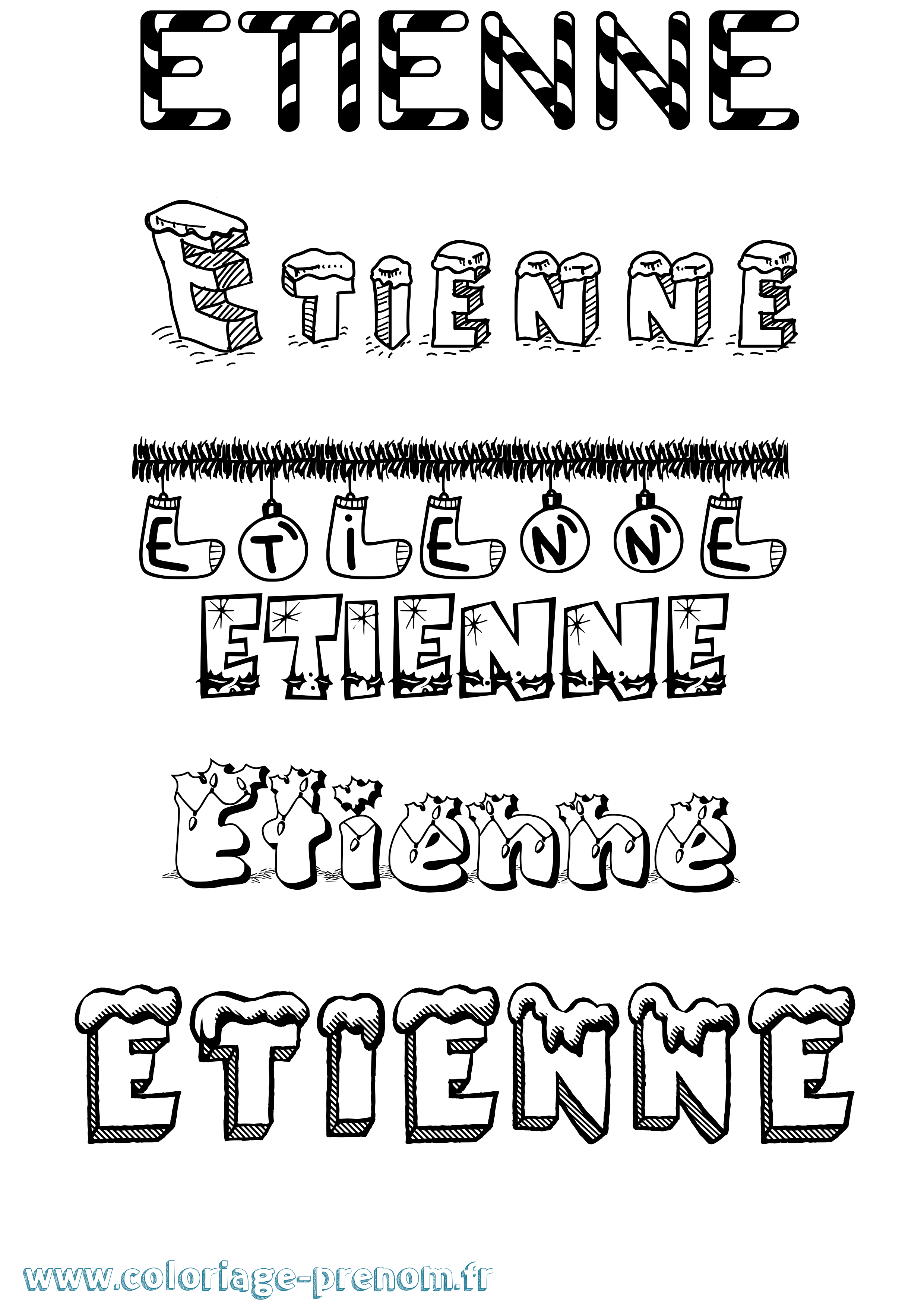 Coloriage Etienne Noël Coloriage prénom Etienne Noël