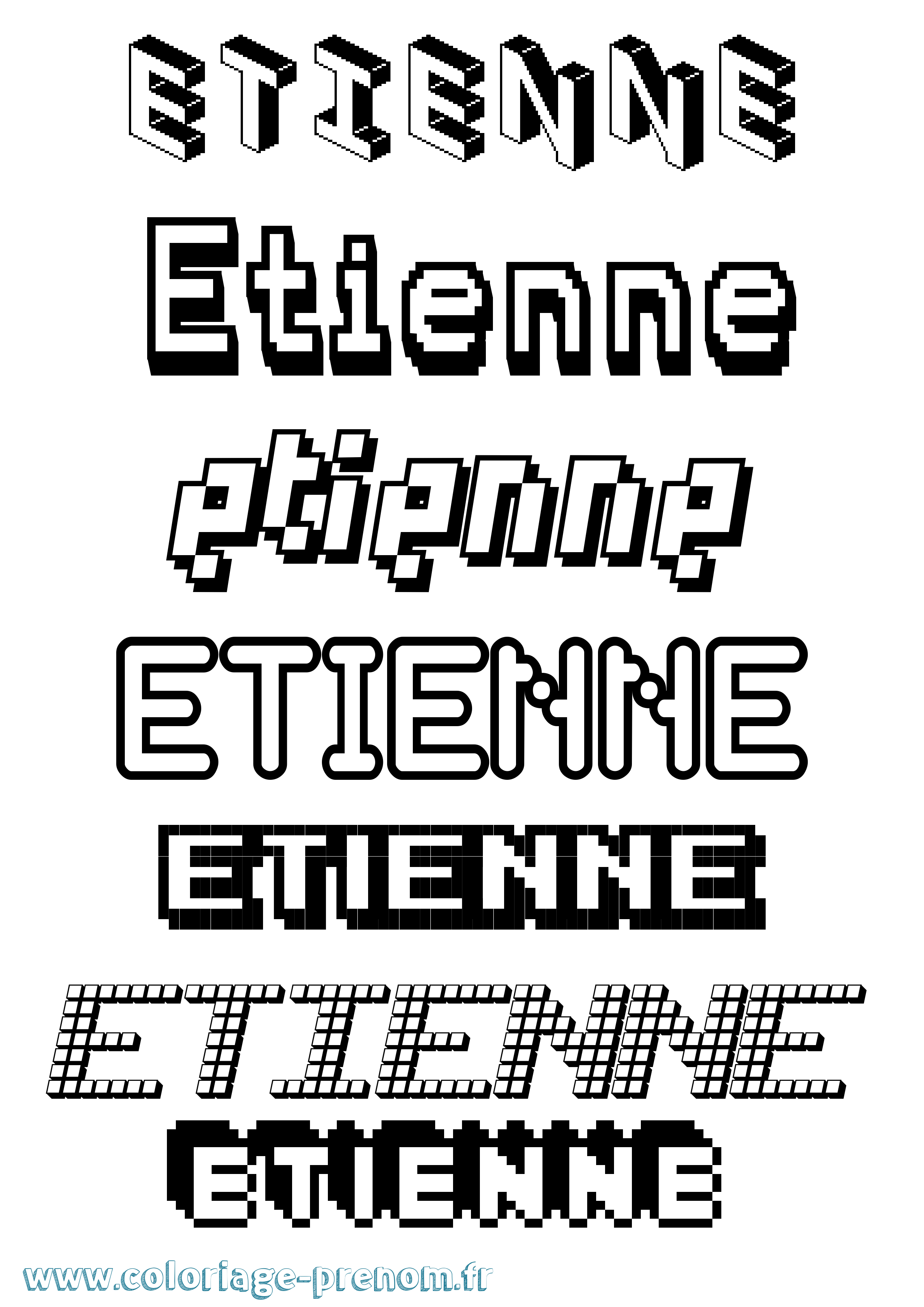 Coloriage prénom Etienne Pixel