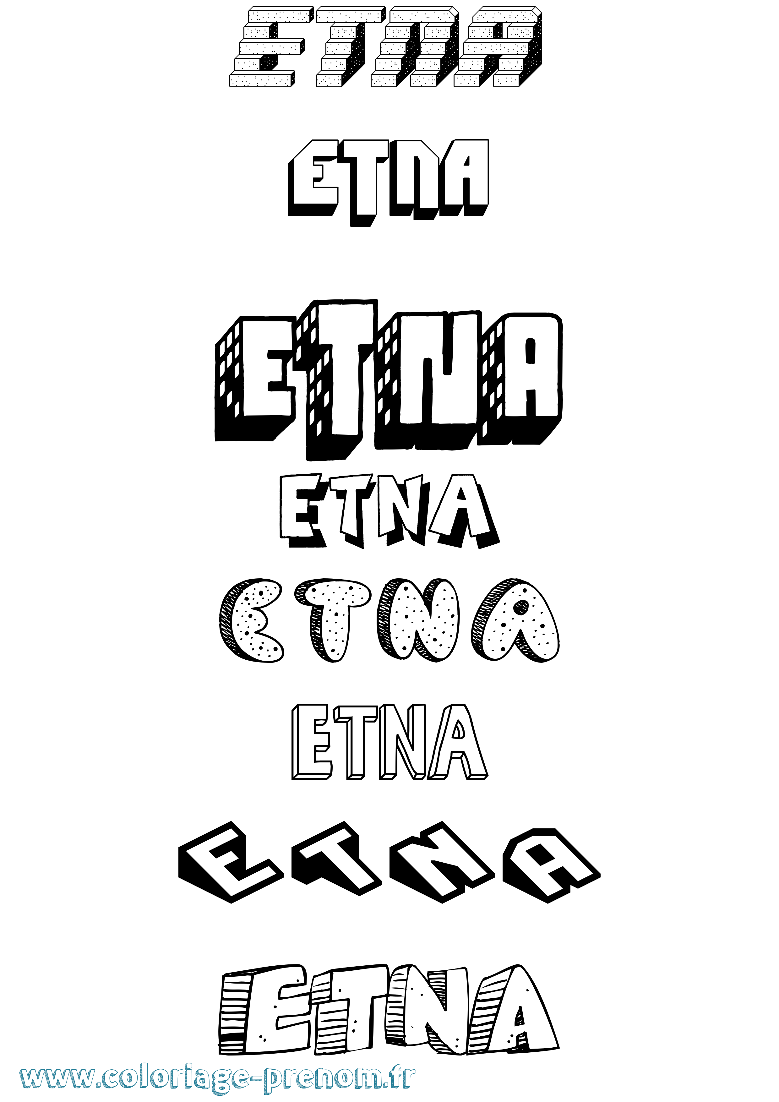 Coloriage prénom Etna Effet 3D