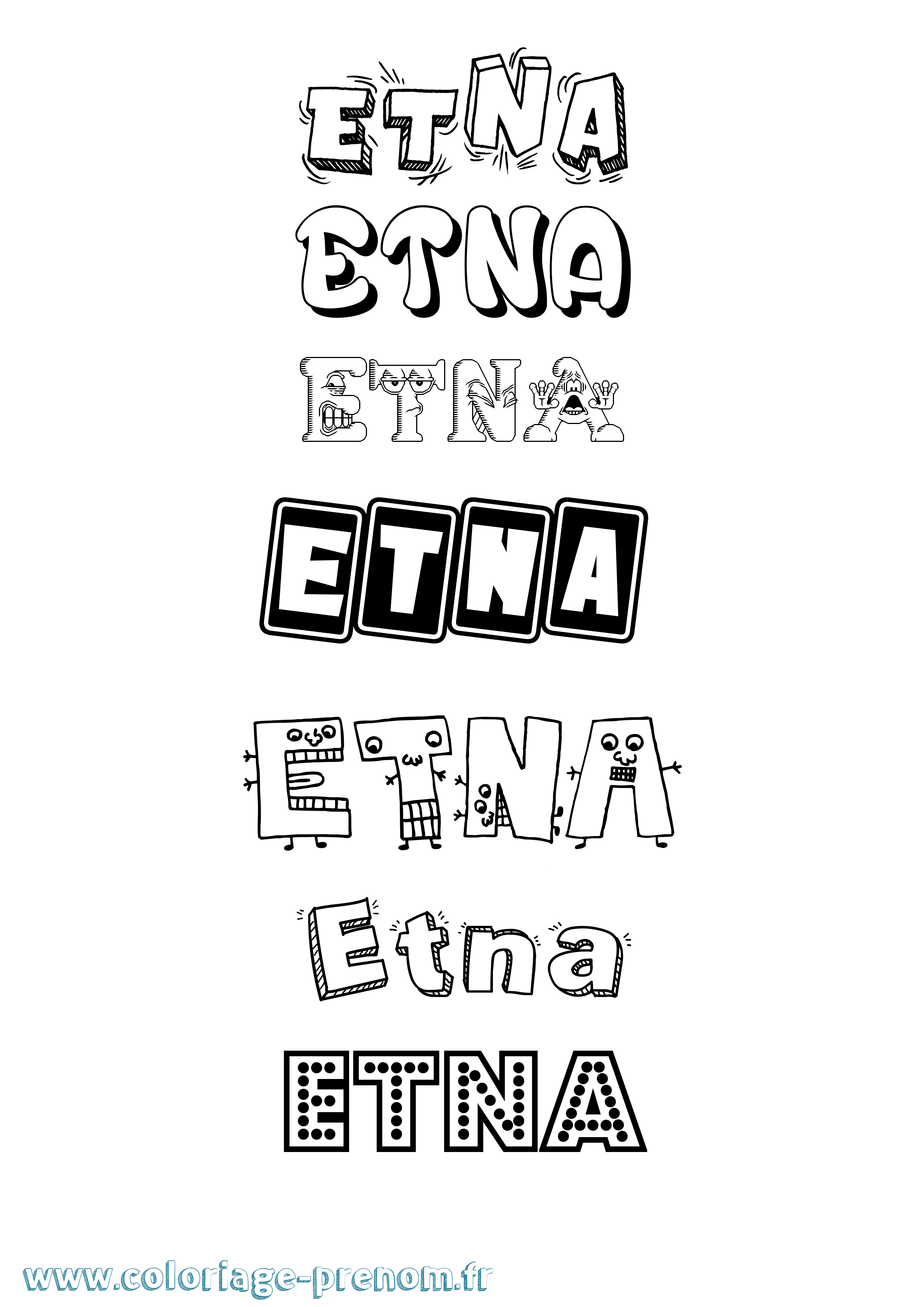 Coloriage prénom Etna Fun