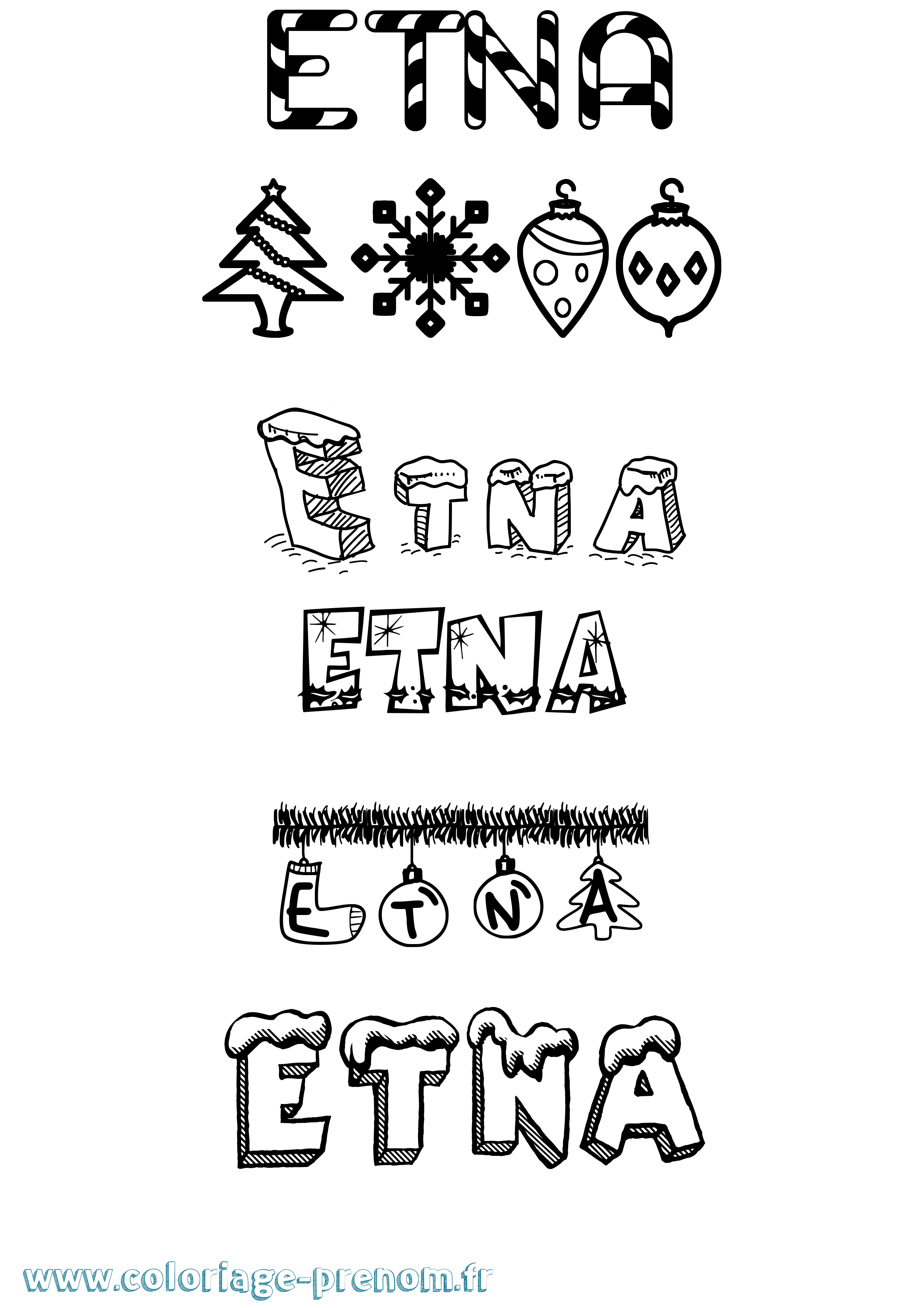 Coloriage prénom Etna Noël