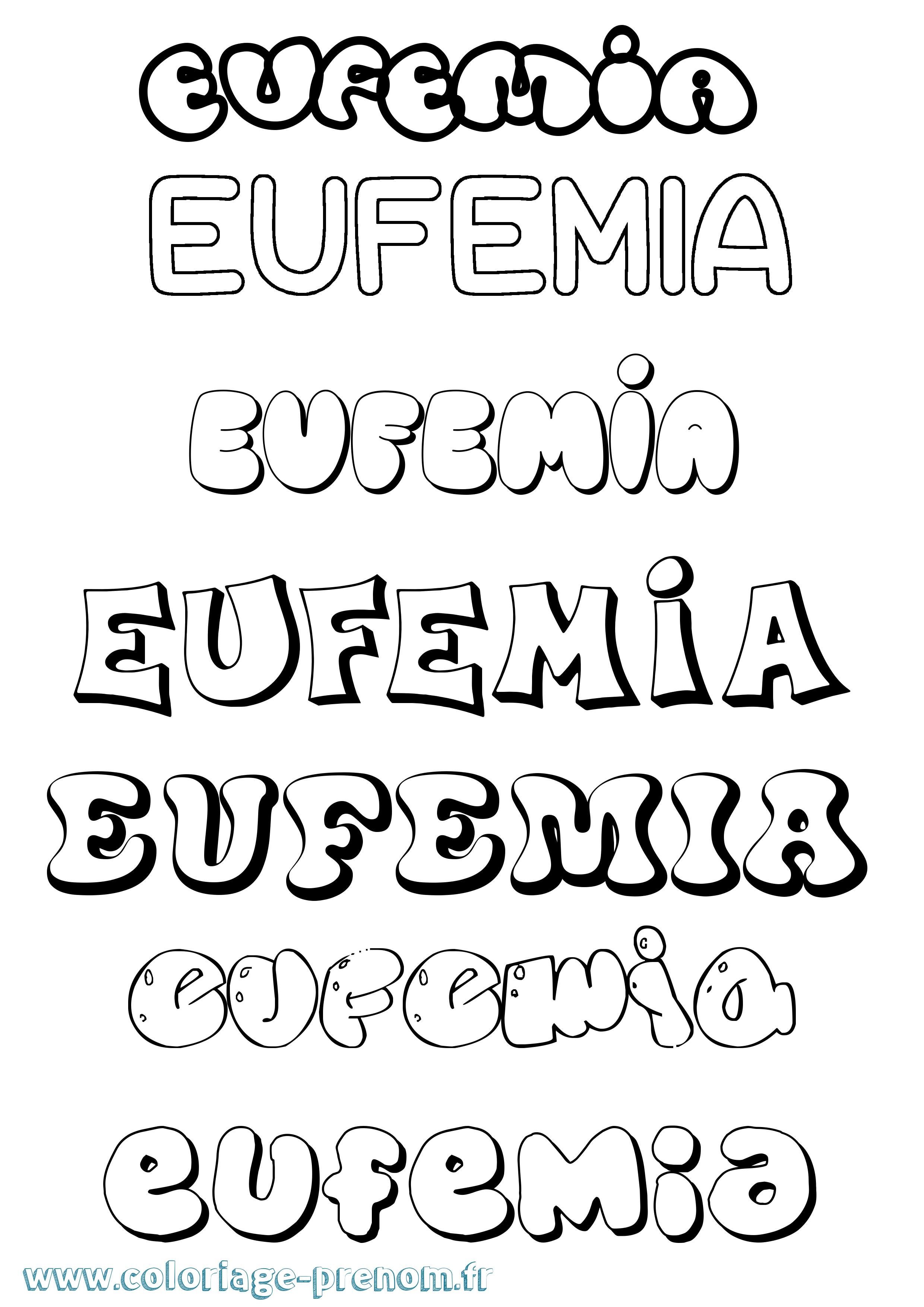 Coloriage prénom Eufemia Bubble