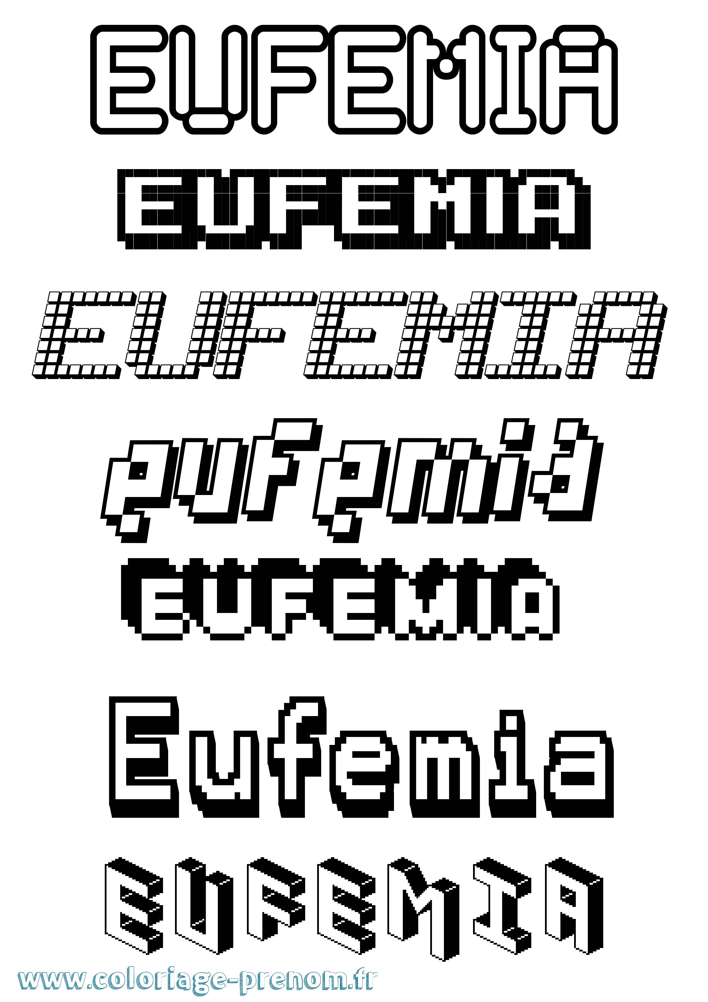 Coloriage prénom Eufemia Pixel