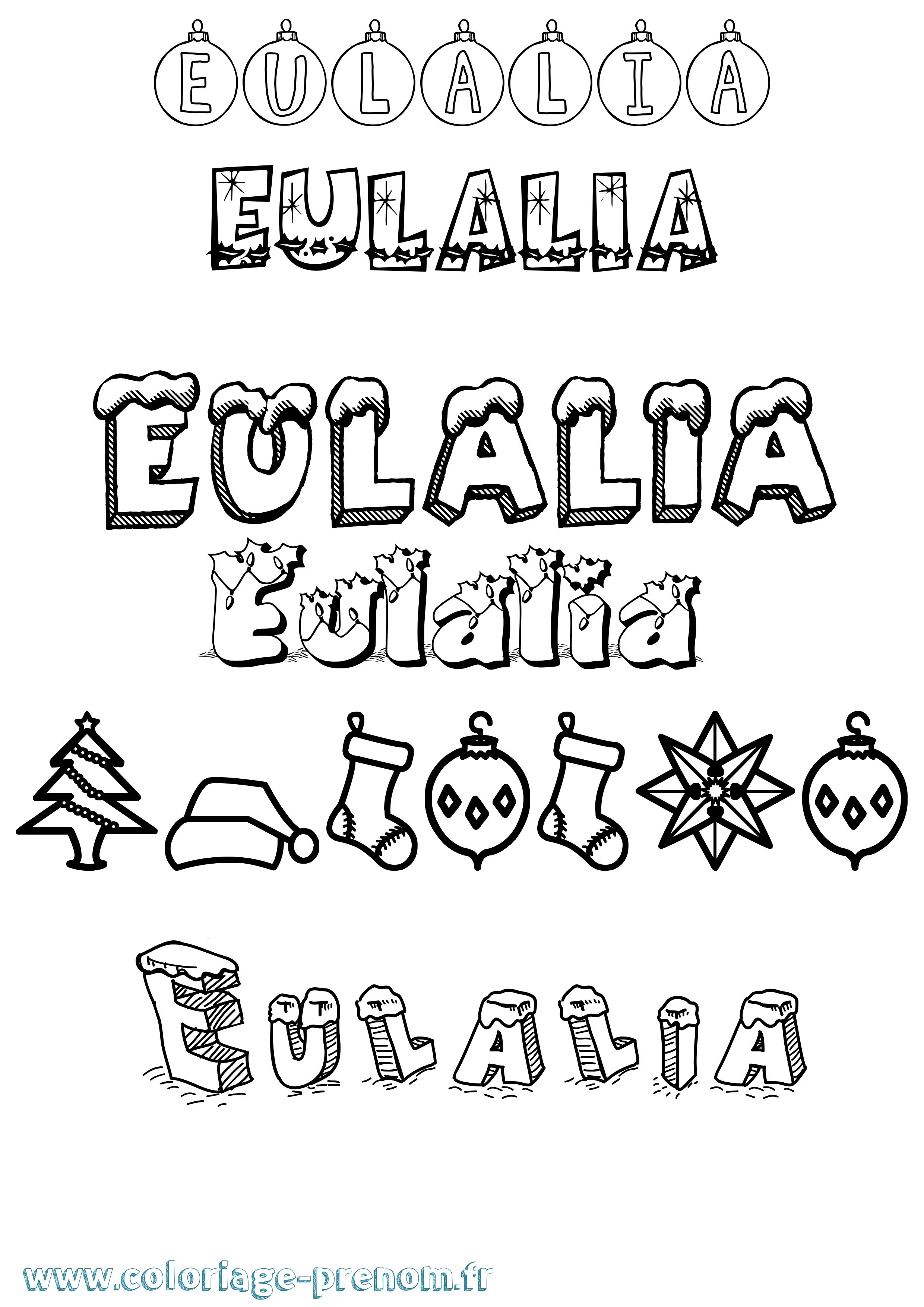 Coloriage prénom Eulalia Noël