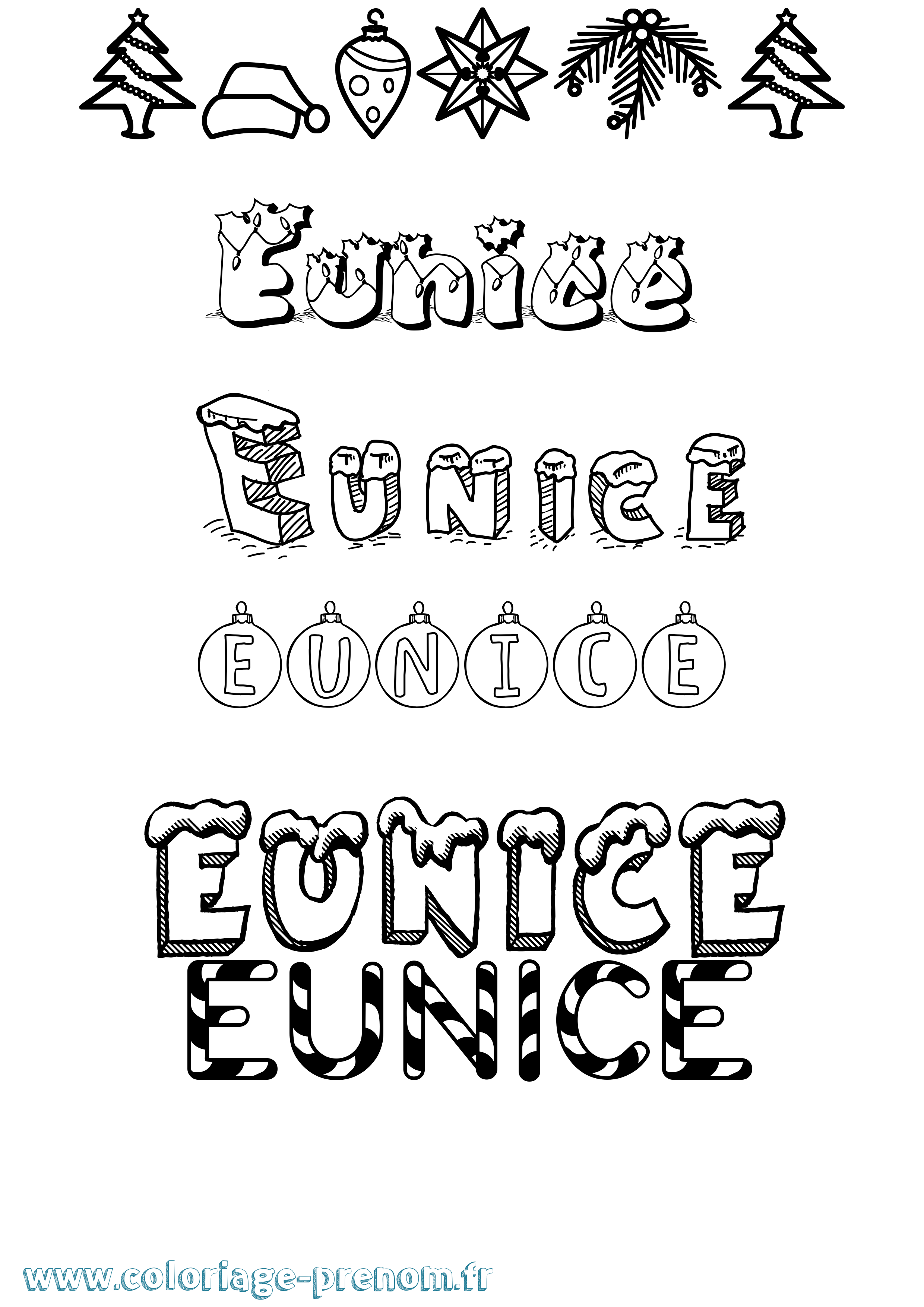 Coloriage prénom Eunice Noël