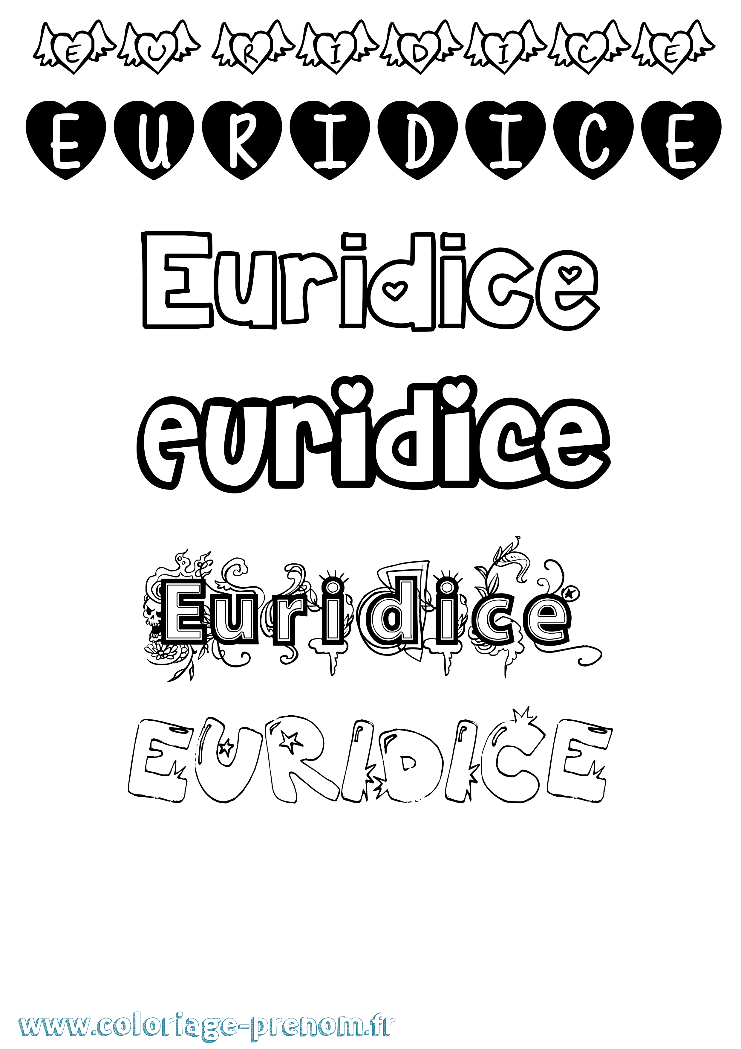 Coloriage prénom Euridice Girly