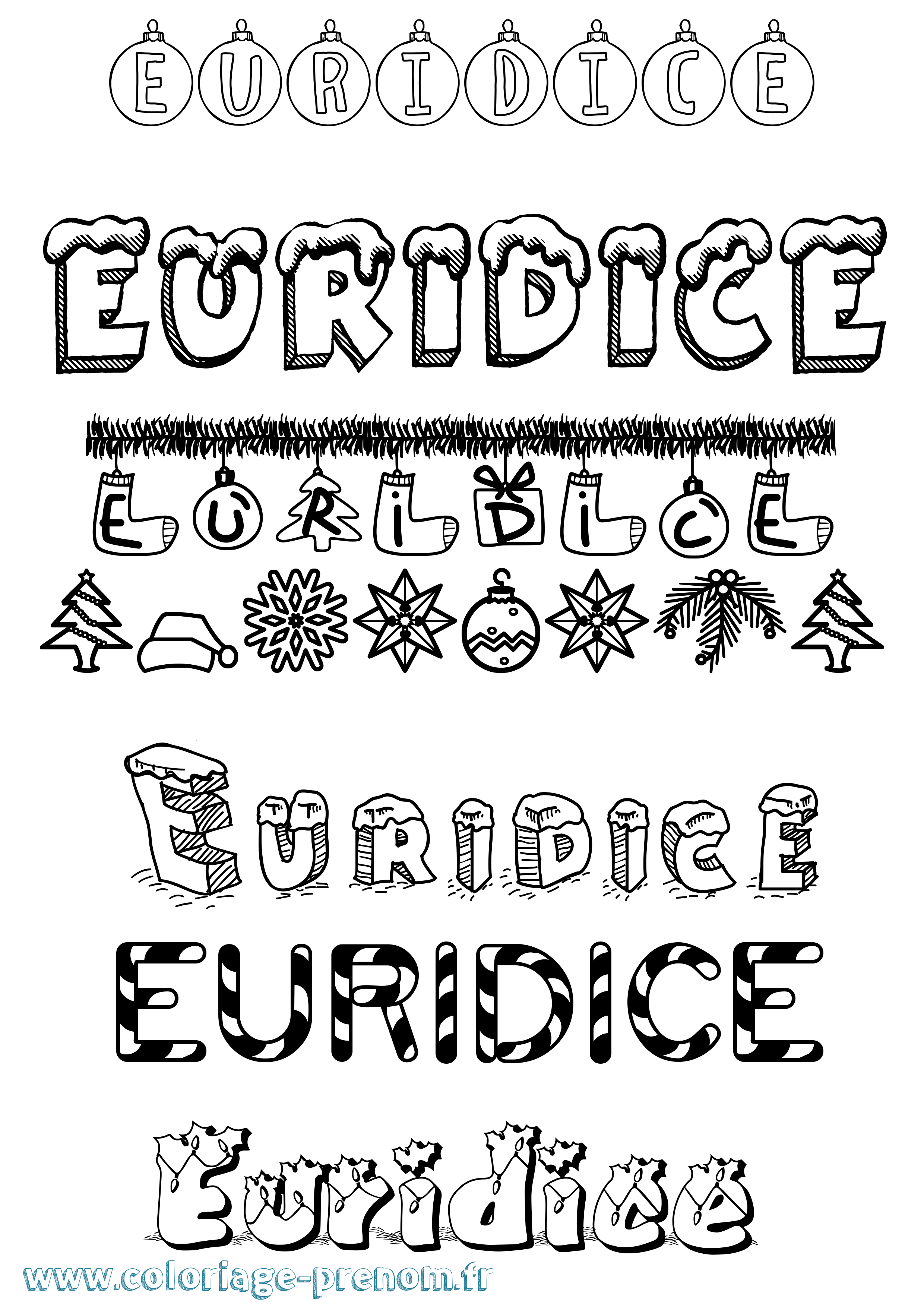 Coloriage prénom Euridice Noël