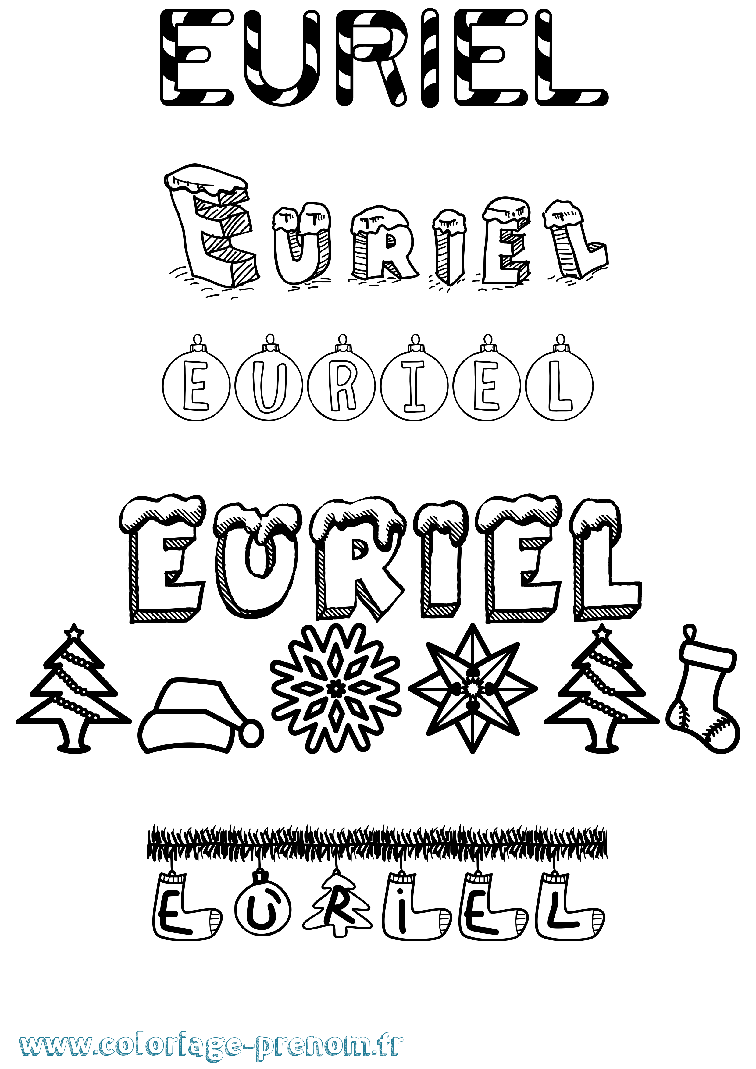 Coloriage prénom Euriel Noël