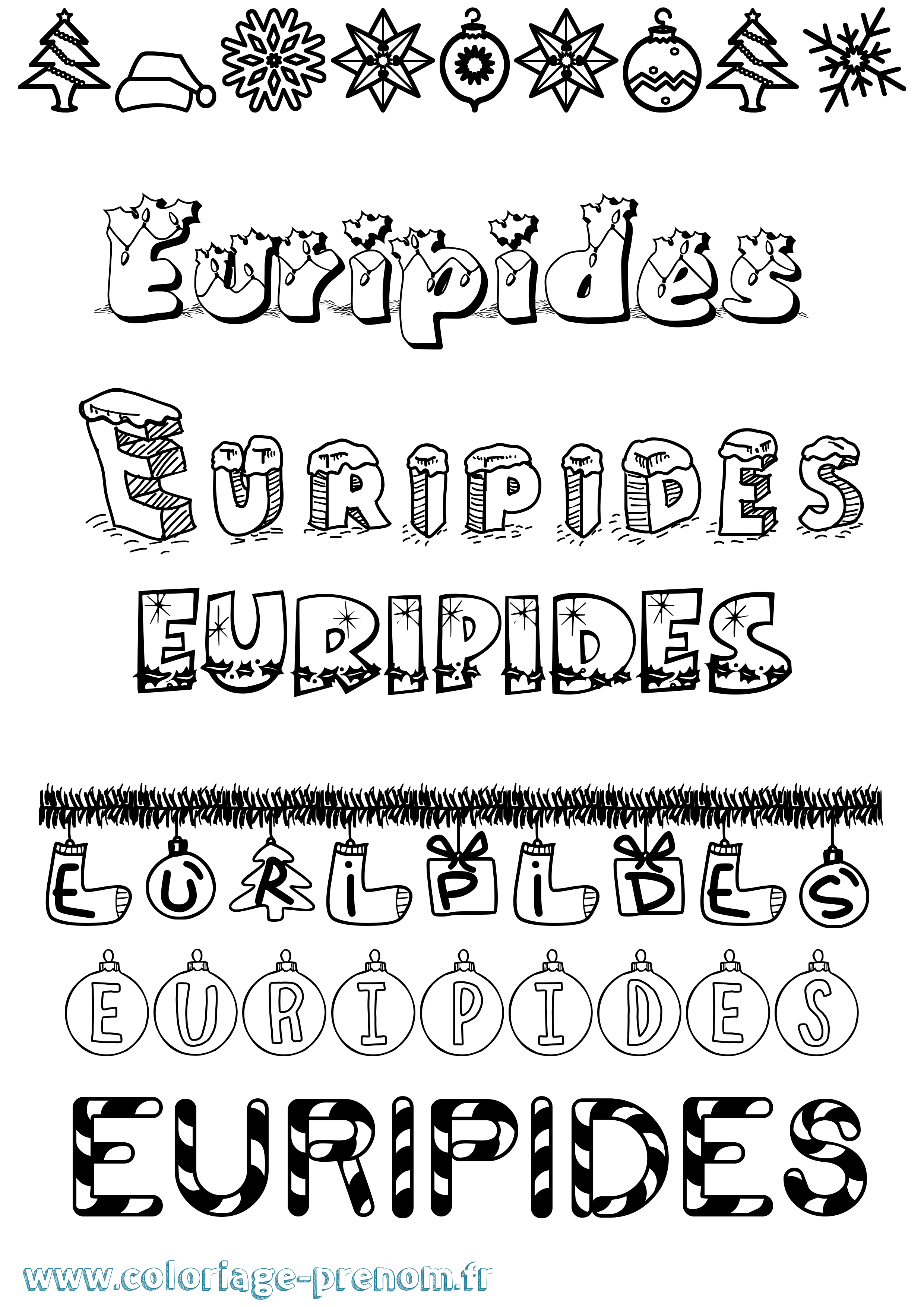 Coloriage prénom Euripides Noël