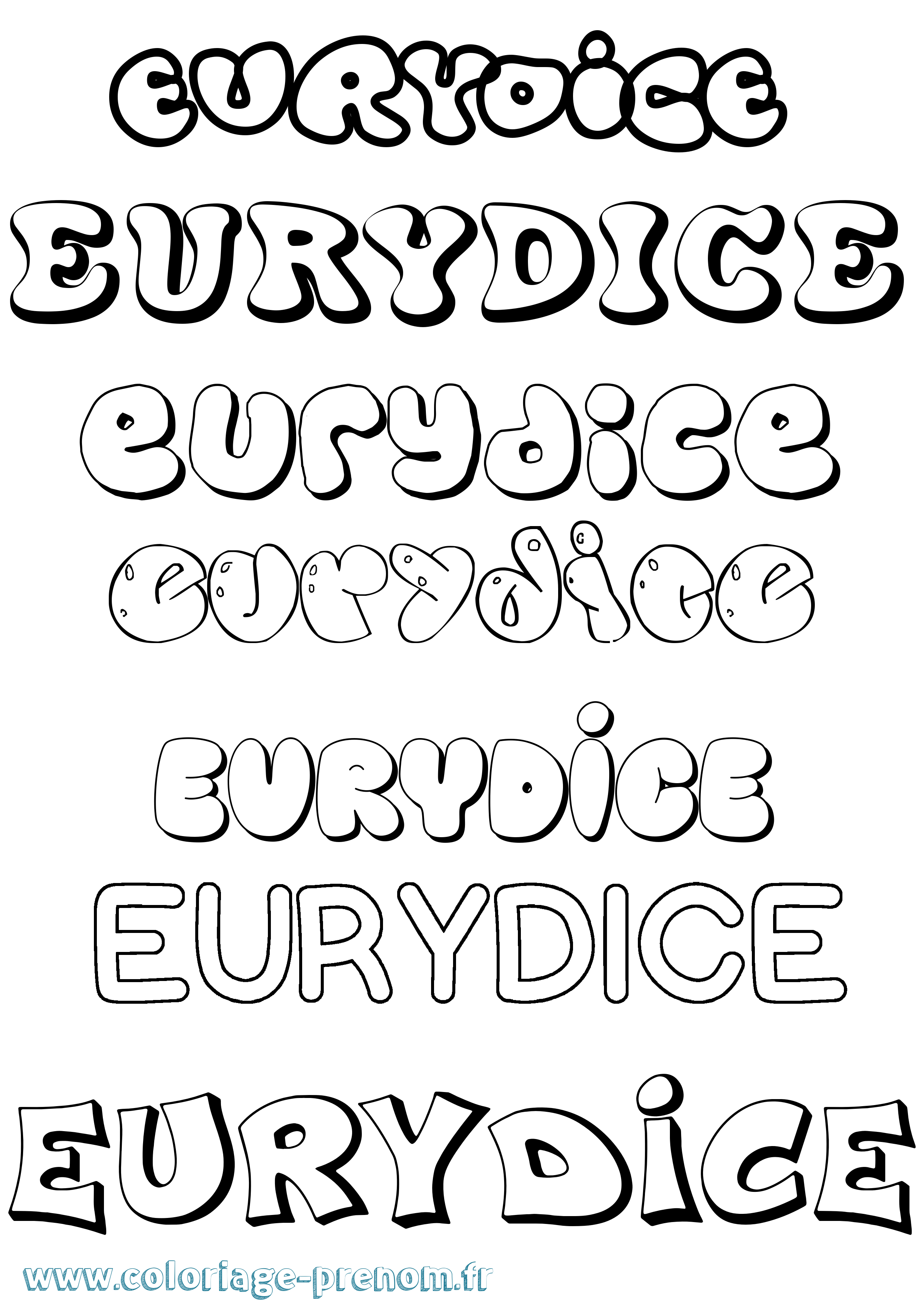 Coloriage prénom Eurydice Bubble