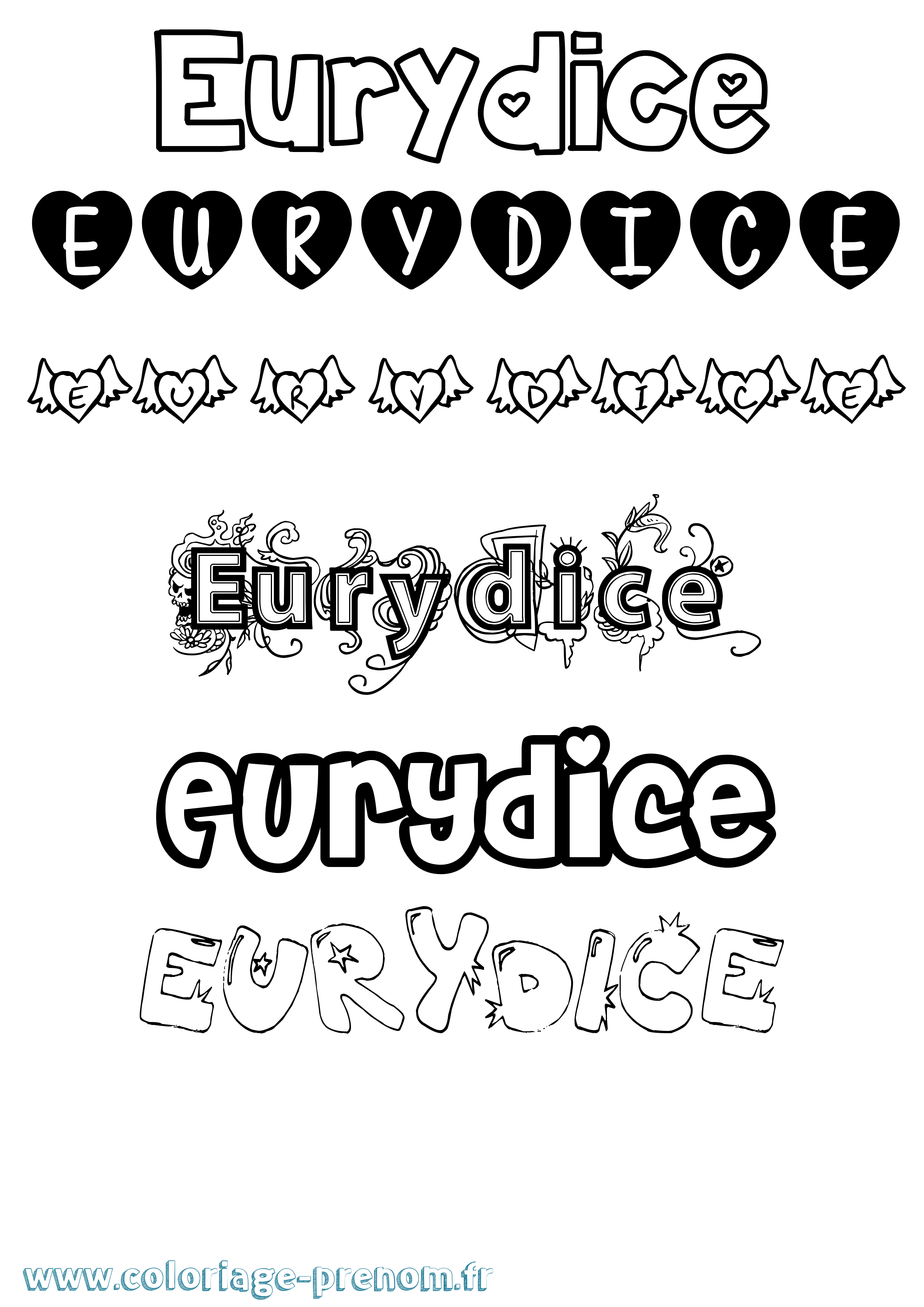 Coloriage prénom Eurydice Girly
