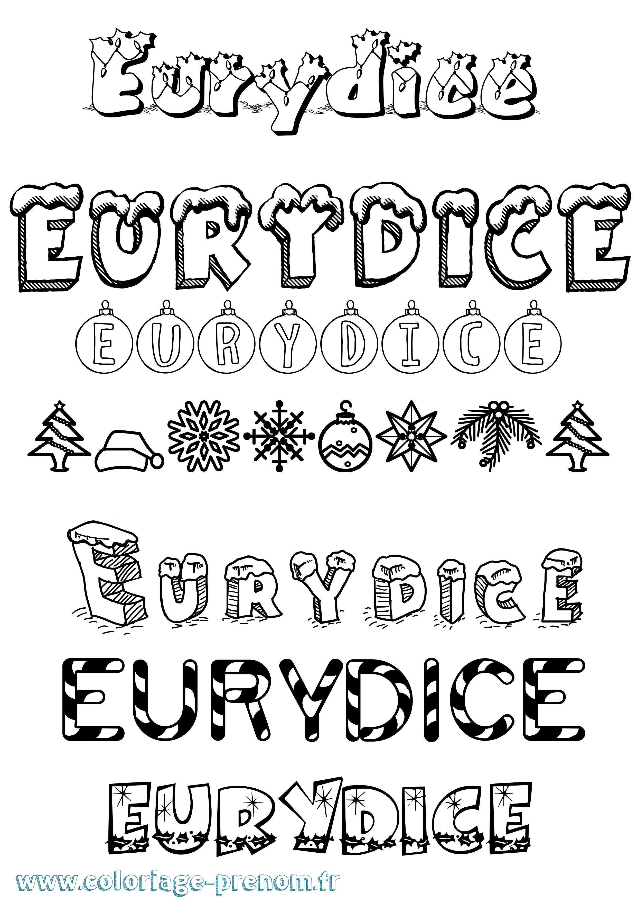 Coloriage prénom Eurydice Noël