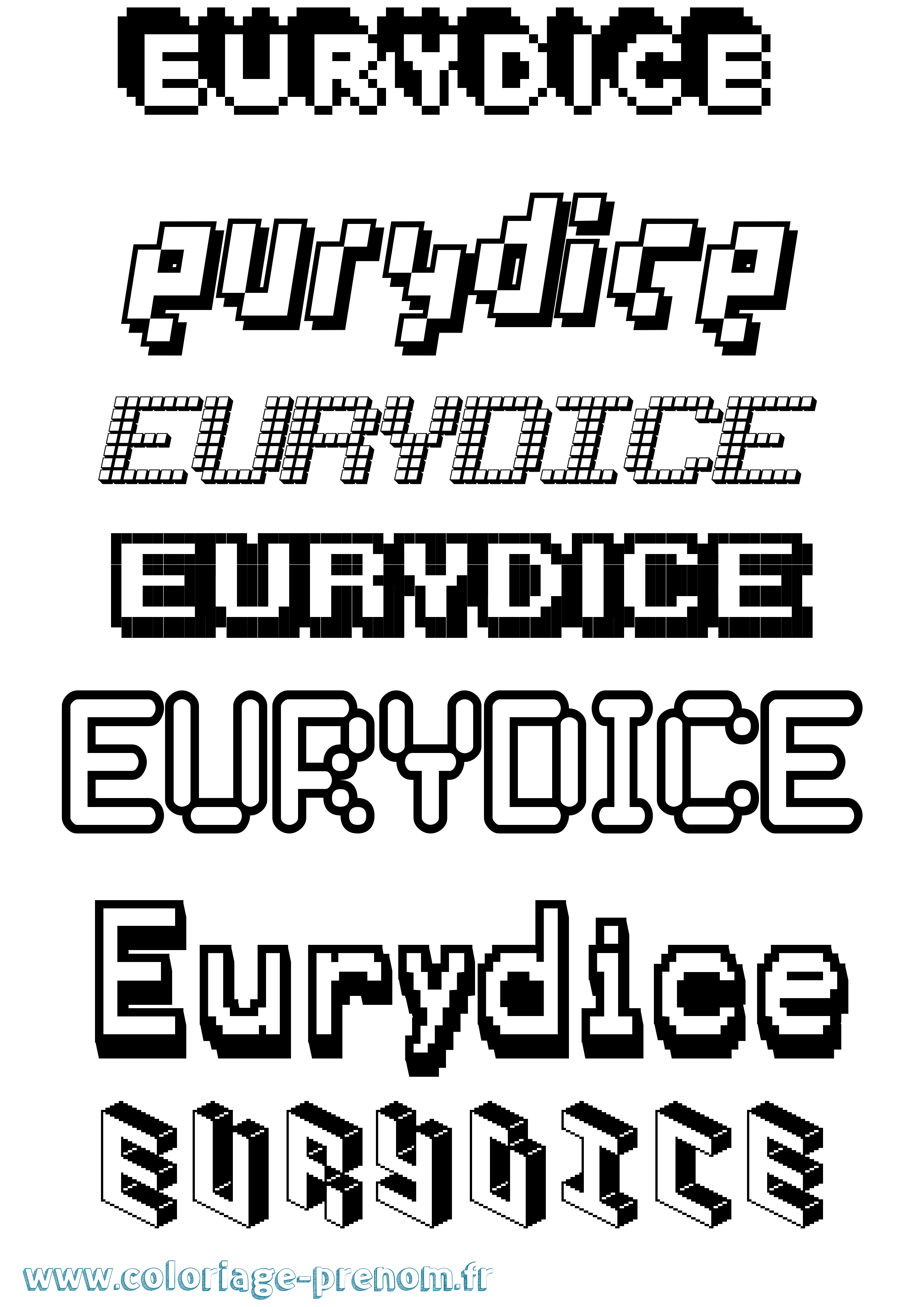 Coloriage prénom Eurydice Pixel