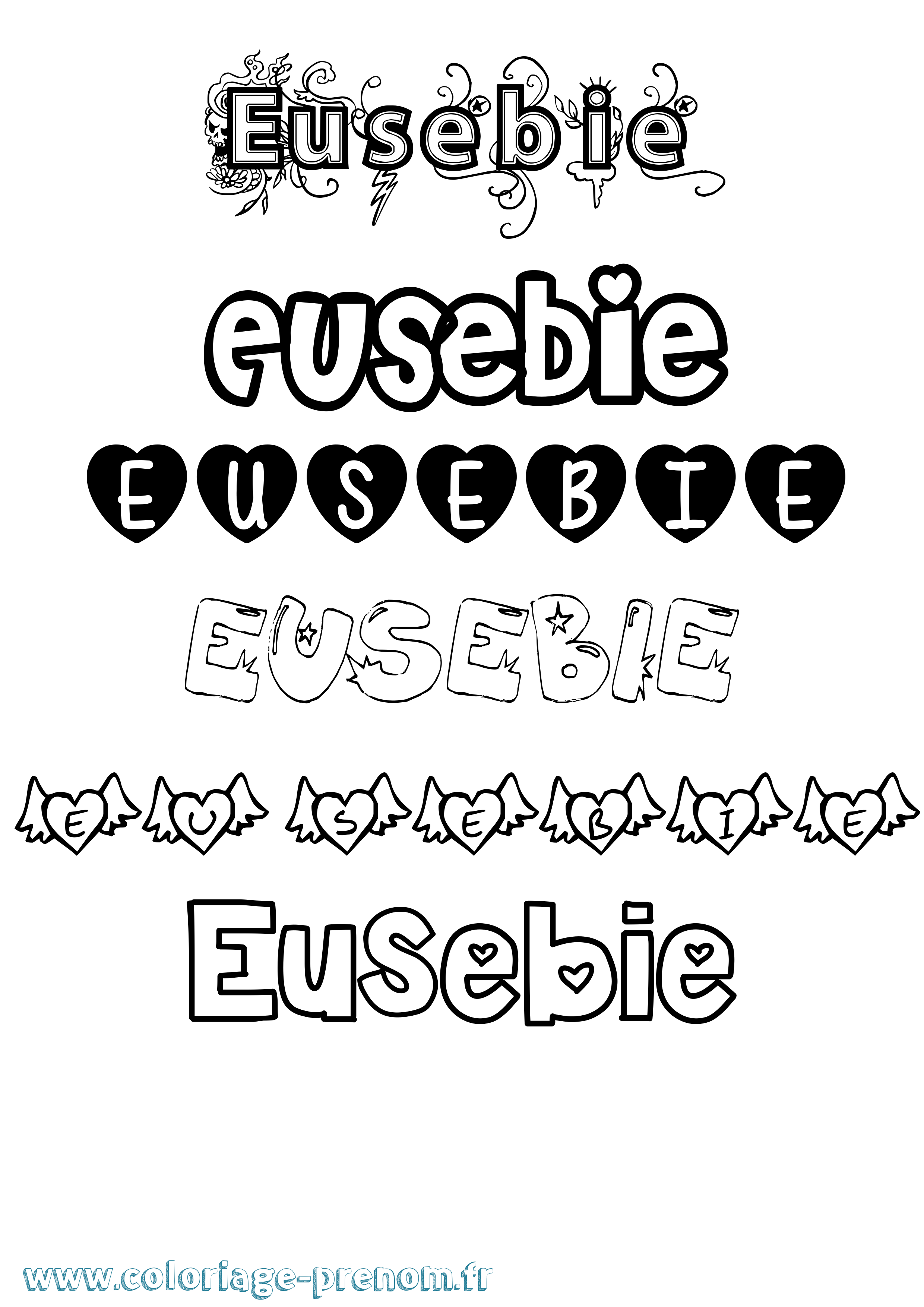 Coloriage Eusebie Girly Coloriage prénom Eusebie Girly