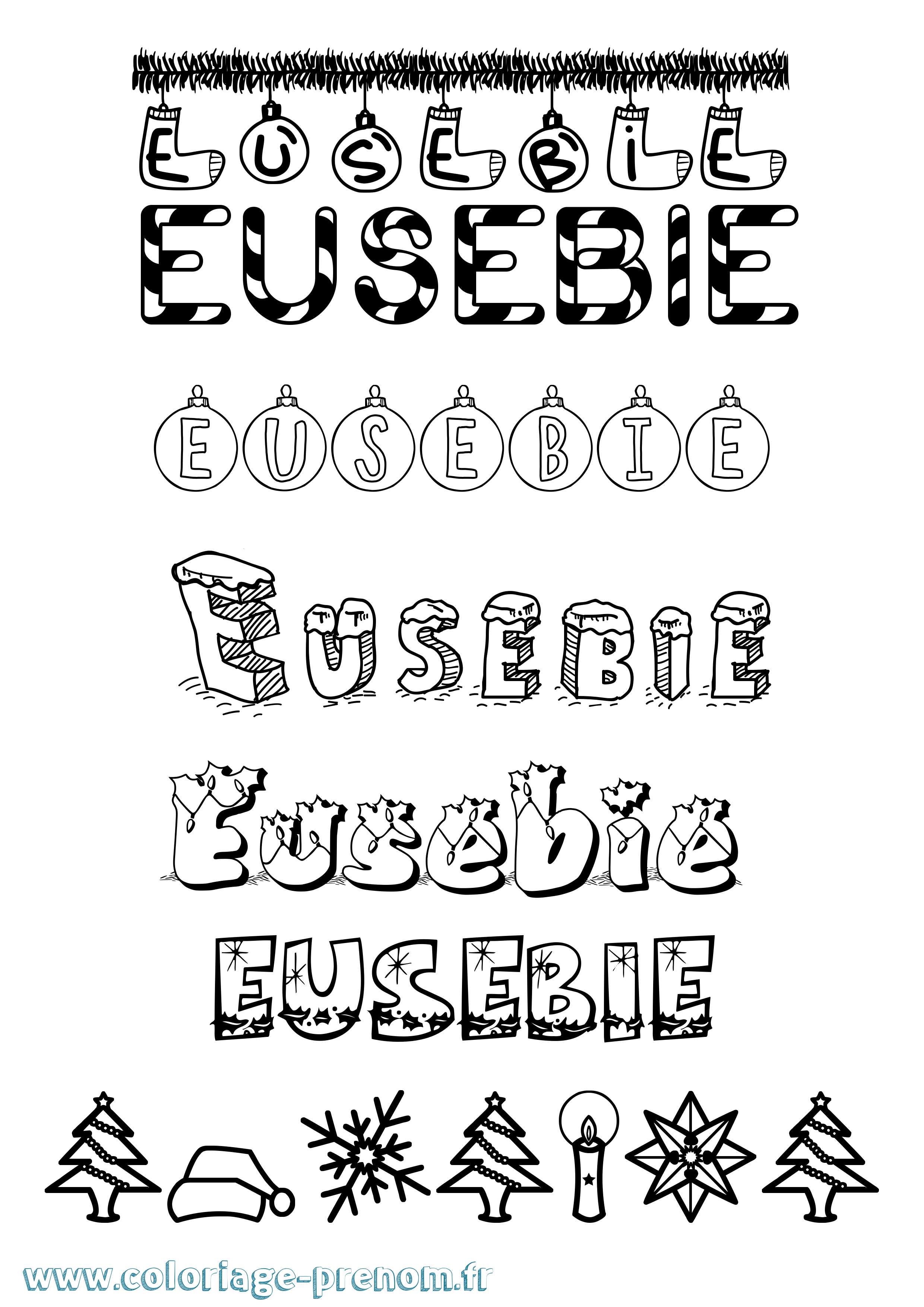 Coloriage Eusebie Noël Coloriage prénom Eusebie Noël