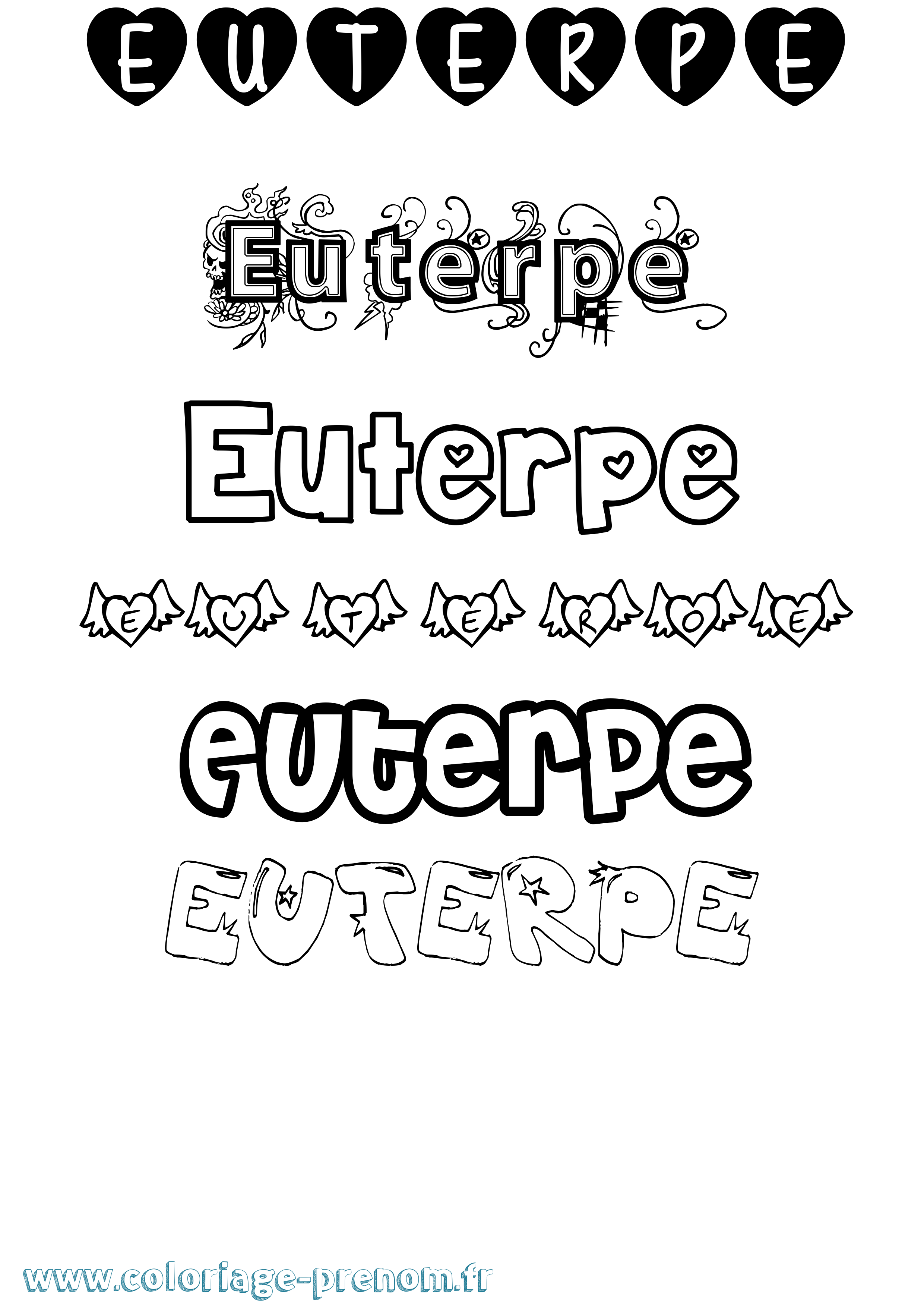 Coloriage prénom Euterpe Girly