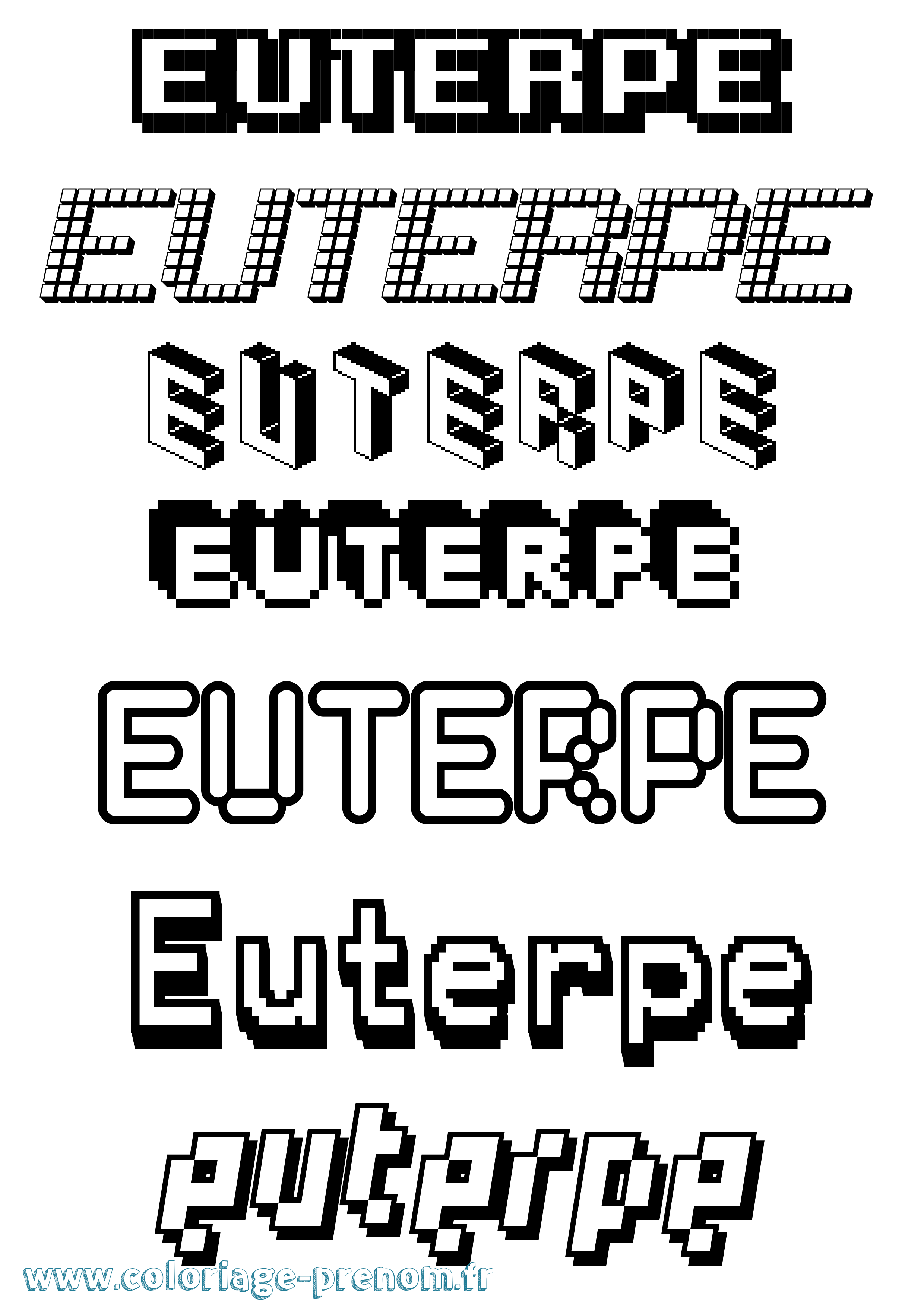 Coloriage prénom Euterpe Pixel