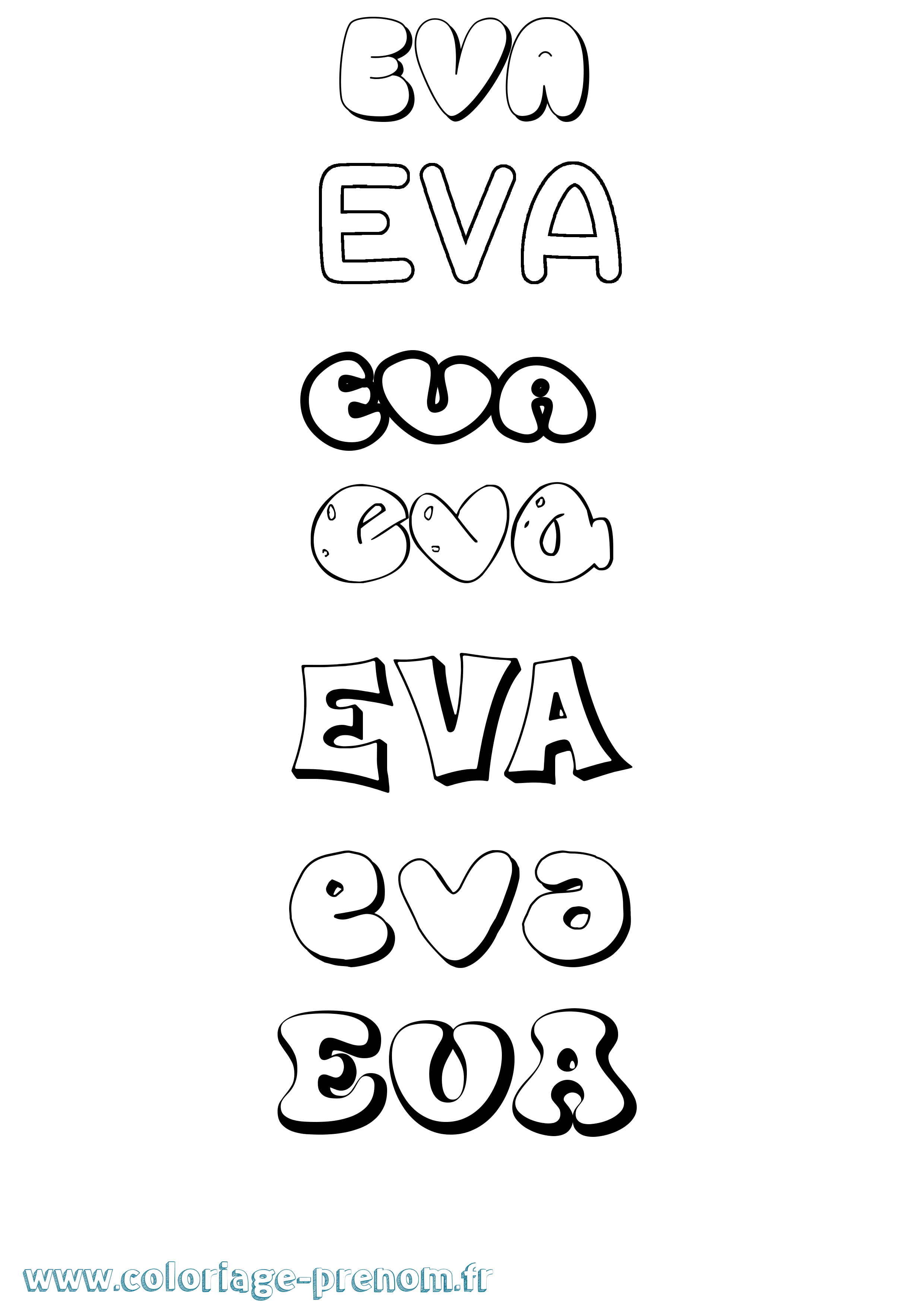 Coloriage prénom Eva Bubble