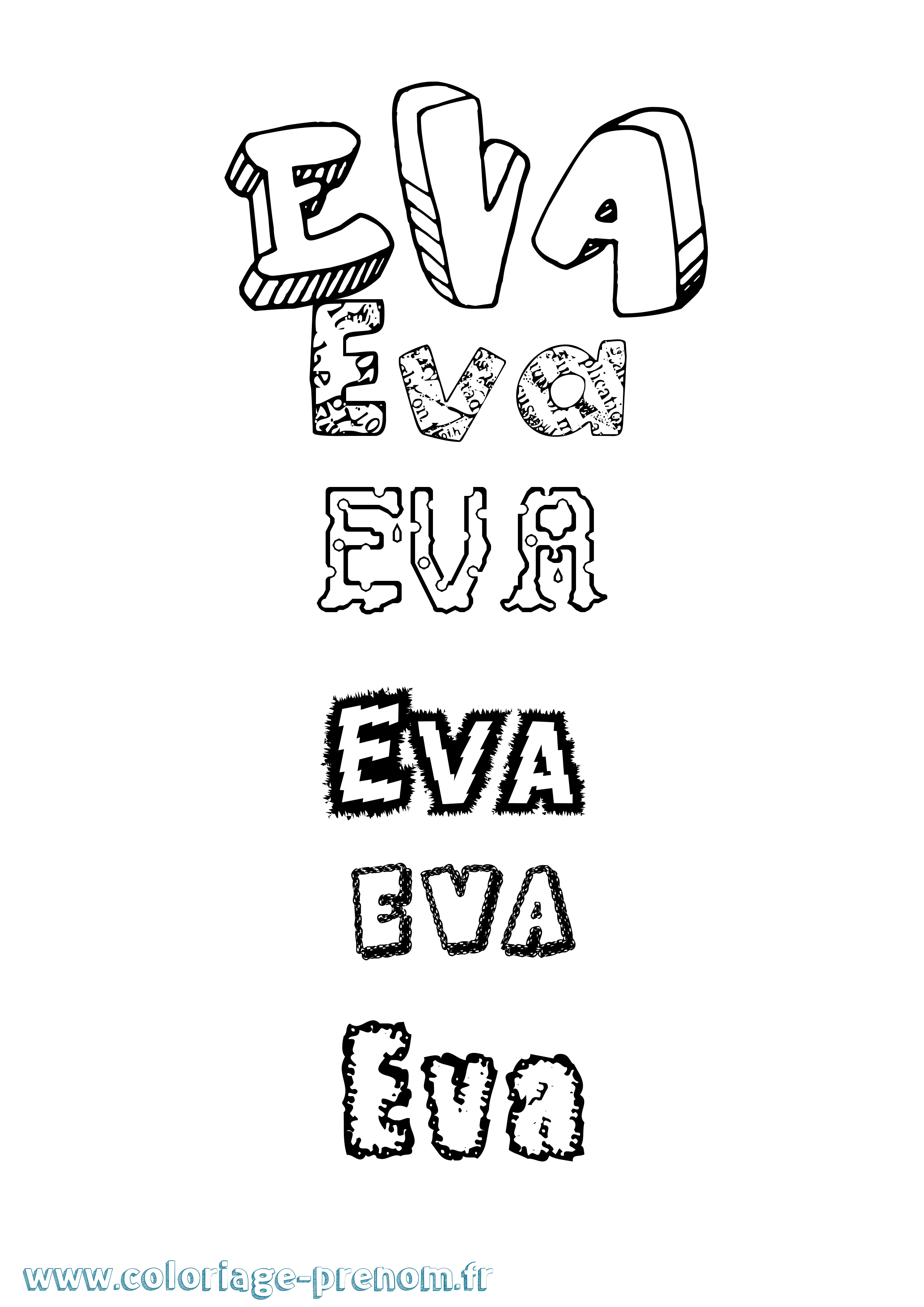 Coloriage prénom Eva Destructuré