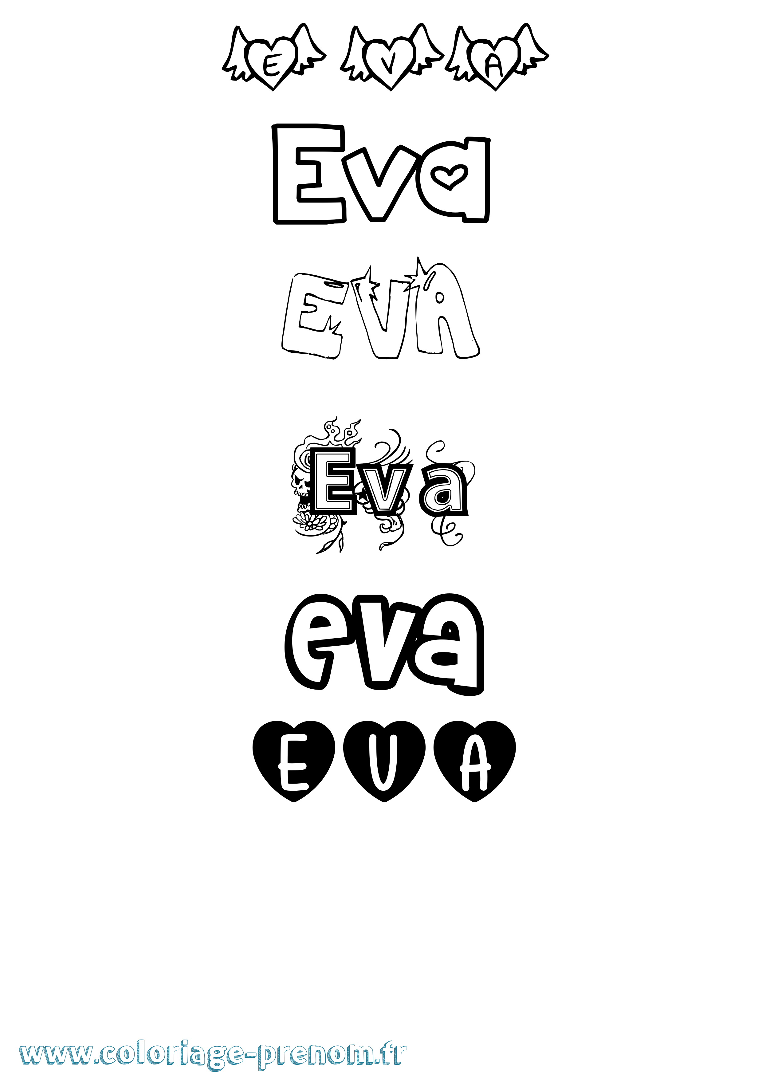 Coloriage Eva Girly Coloriage prénom Eva Girly