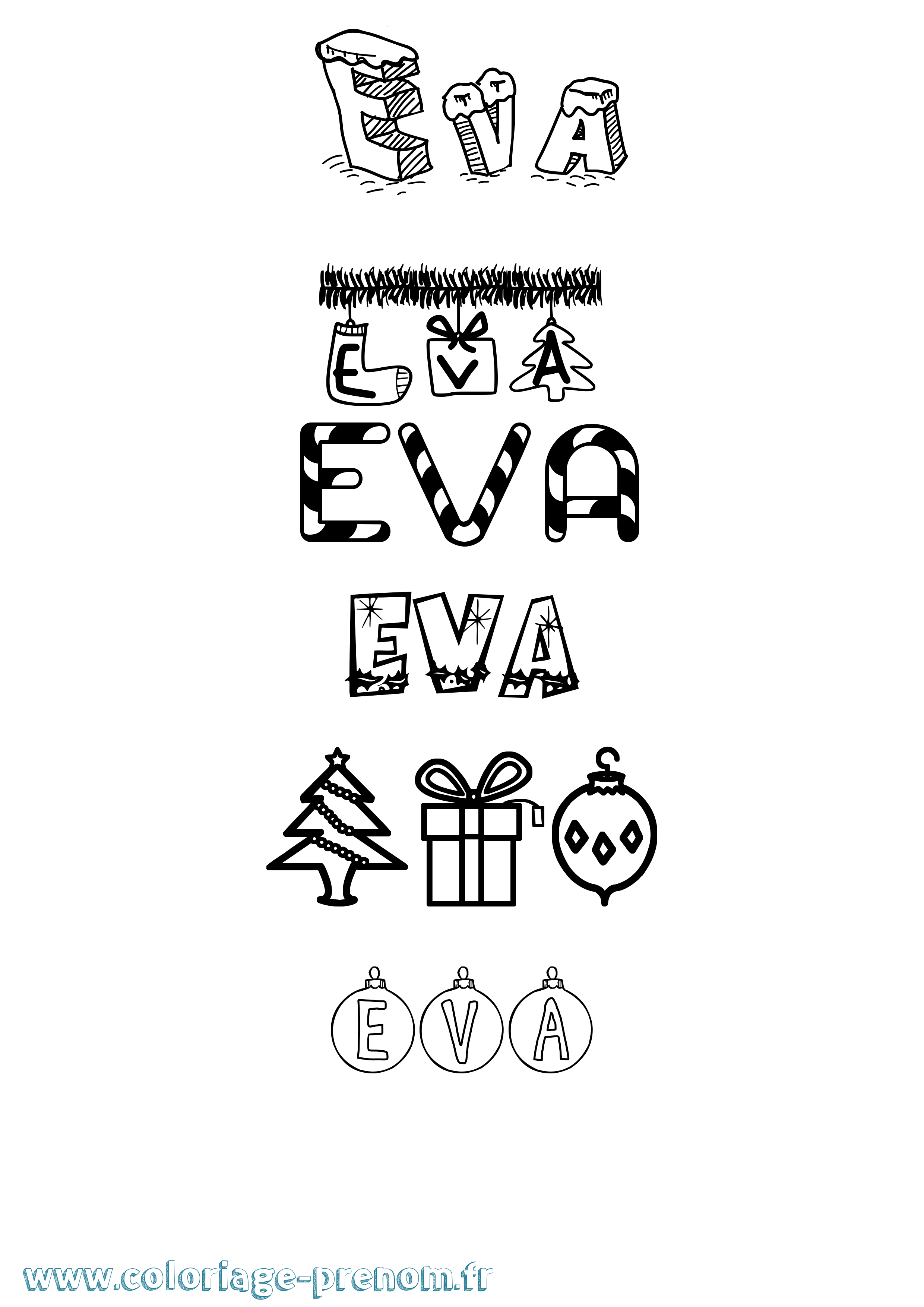 Coloriage prénom Eva Noël