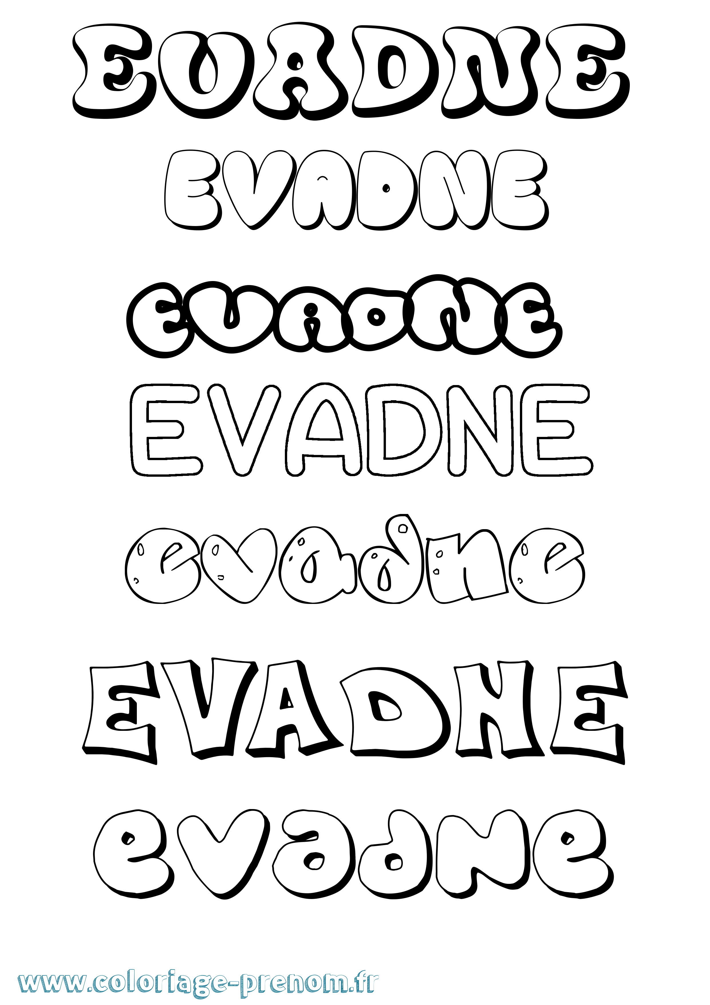 Coloriage prénom Evadne Bubble