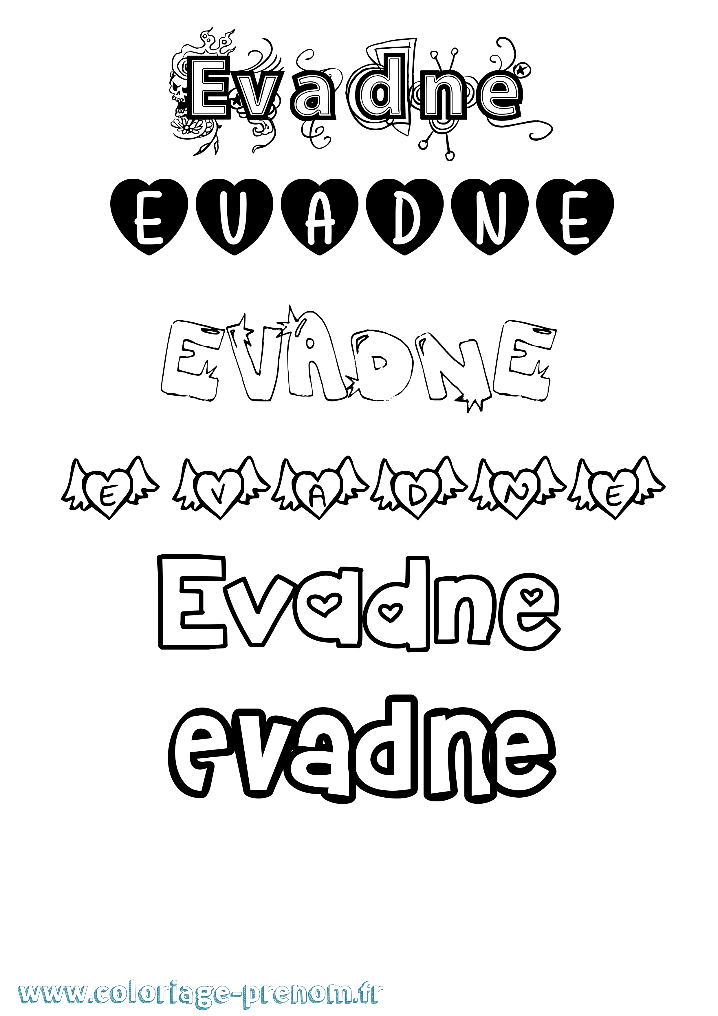 Coloriage prénom Evadne Girly