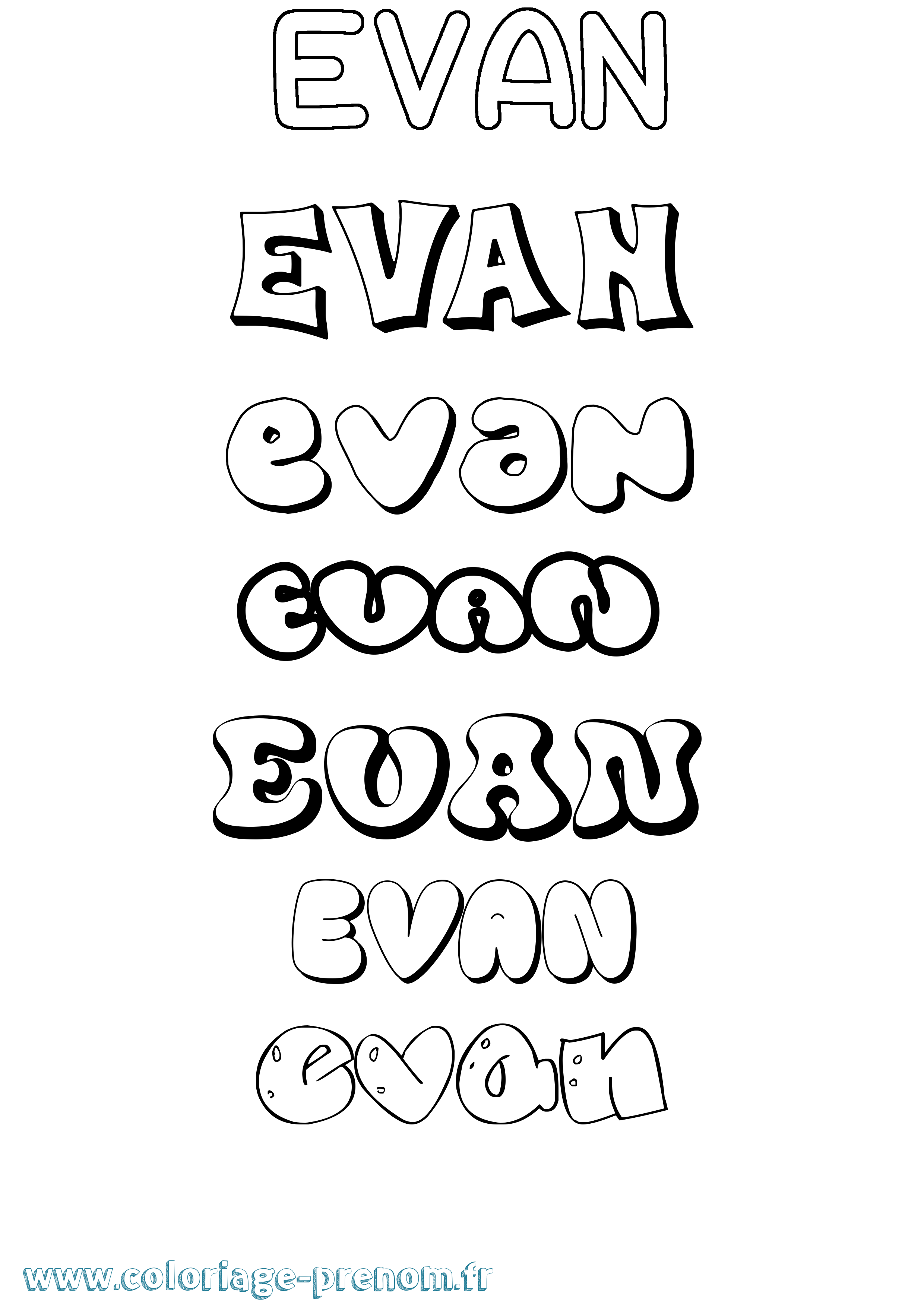Coloriage prénom Evan Bubble