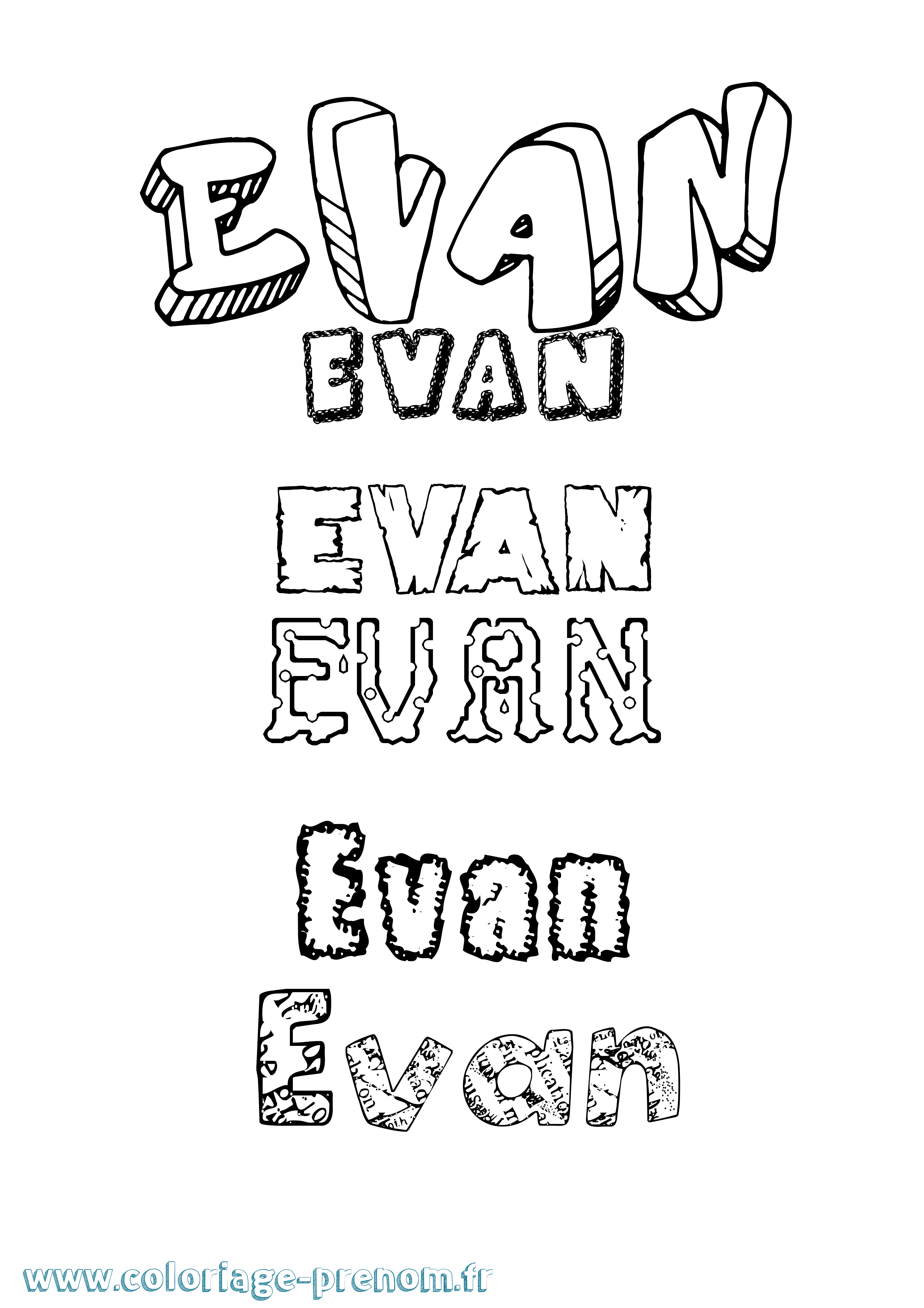 Coloriage prénom Evan Destructuré