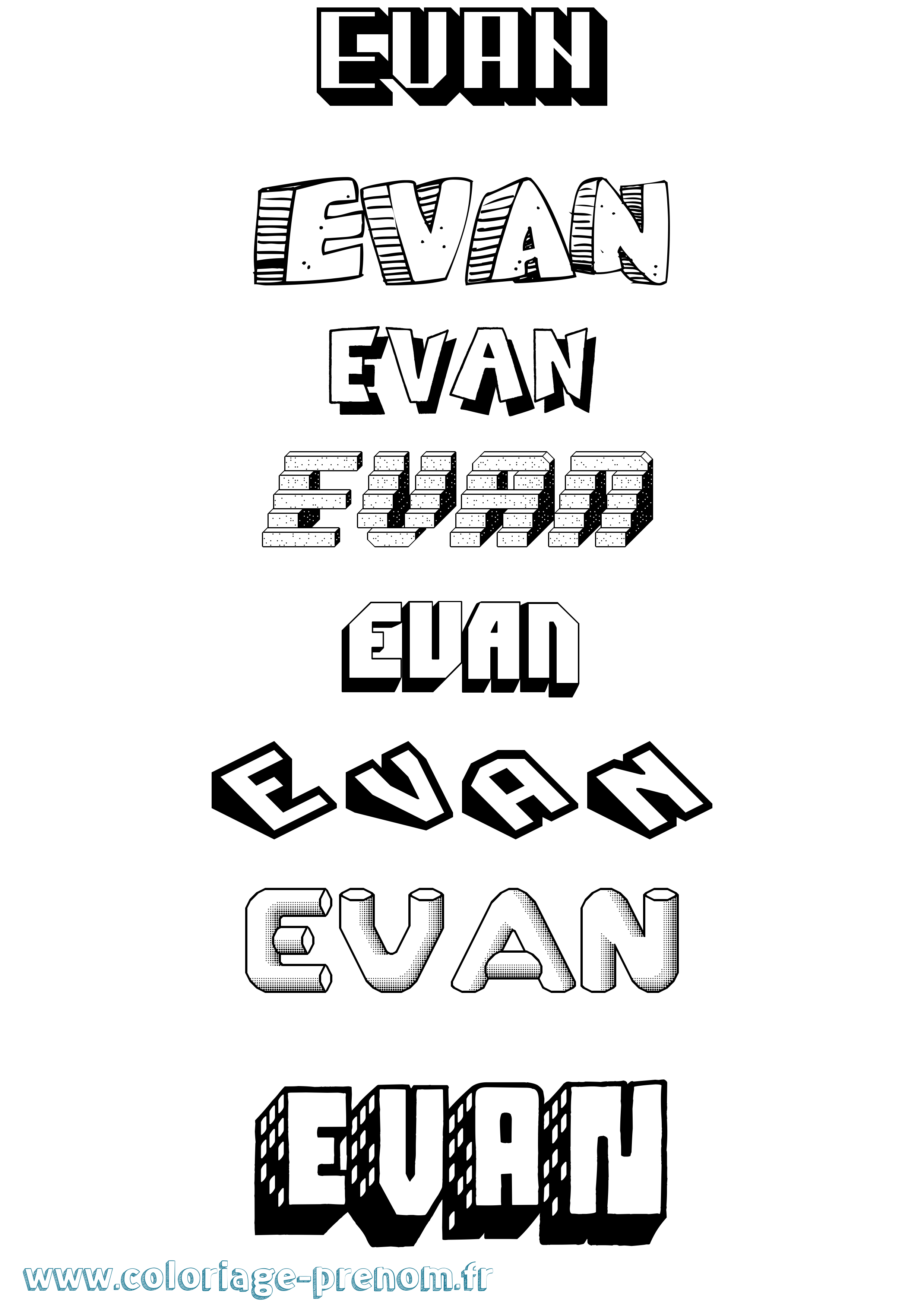 Coloriage prénom Evan Effet 3D