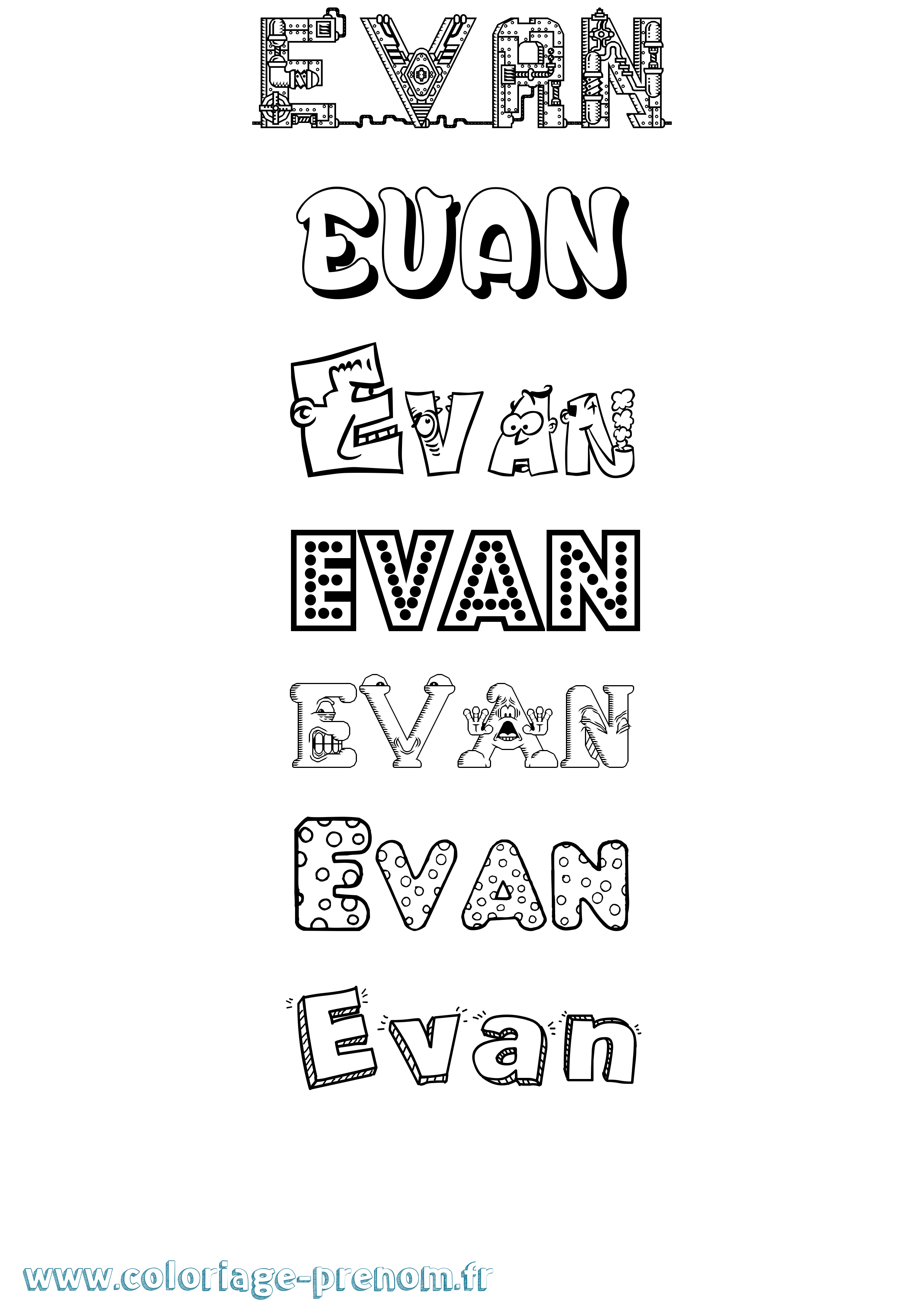 Coloriage prénom Evan Fun