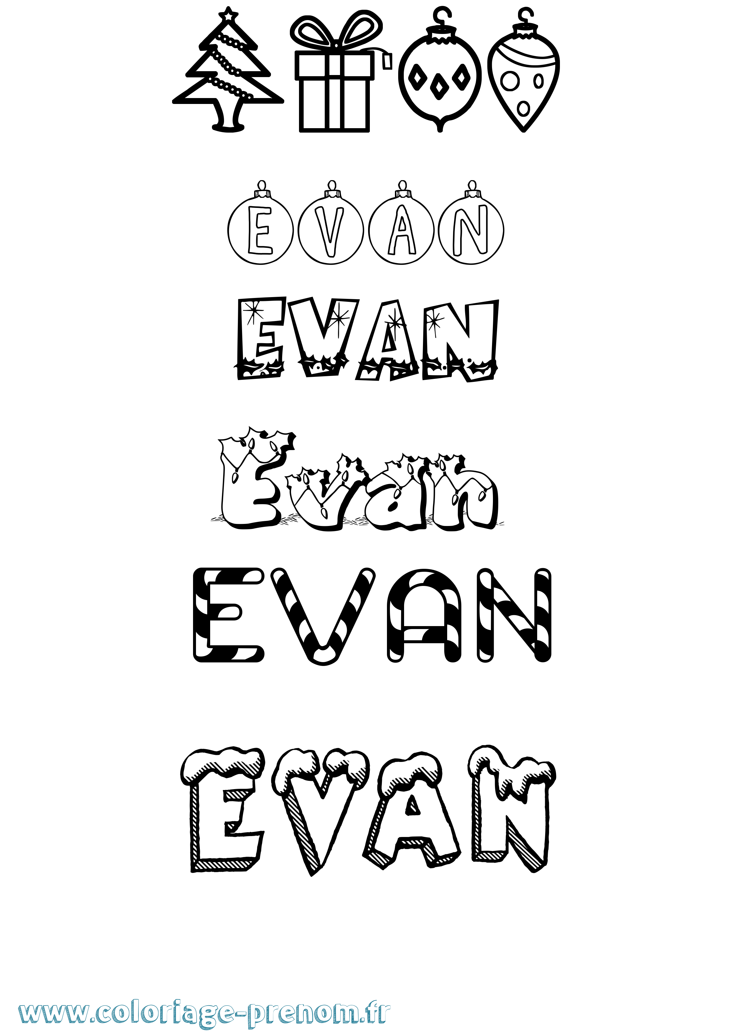 Coloriage prénom Evan Noël