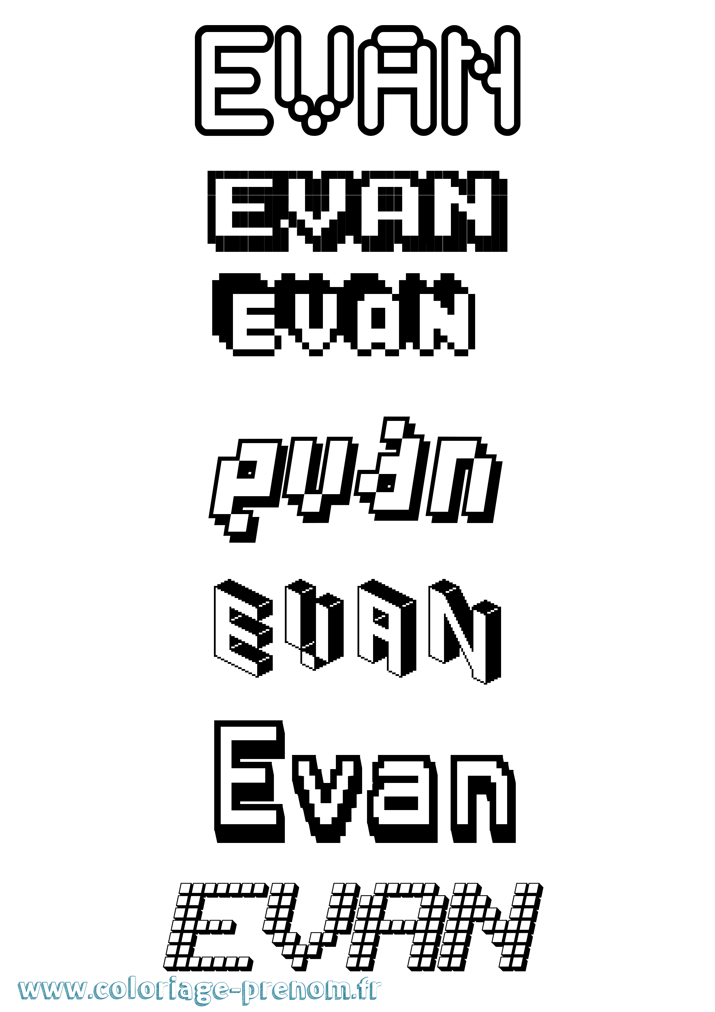Coloriage prénom Evan Pixel