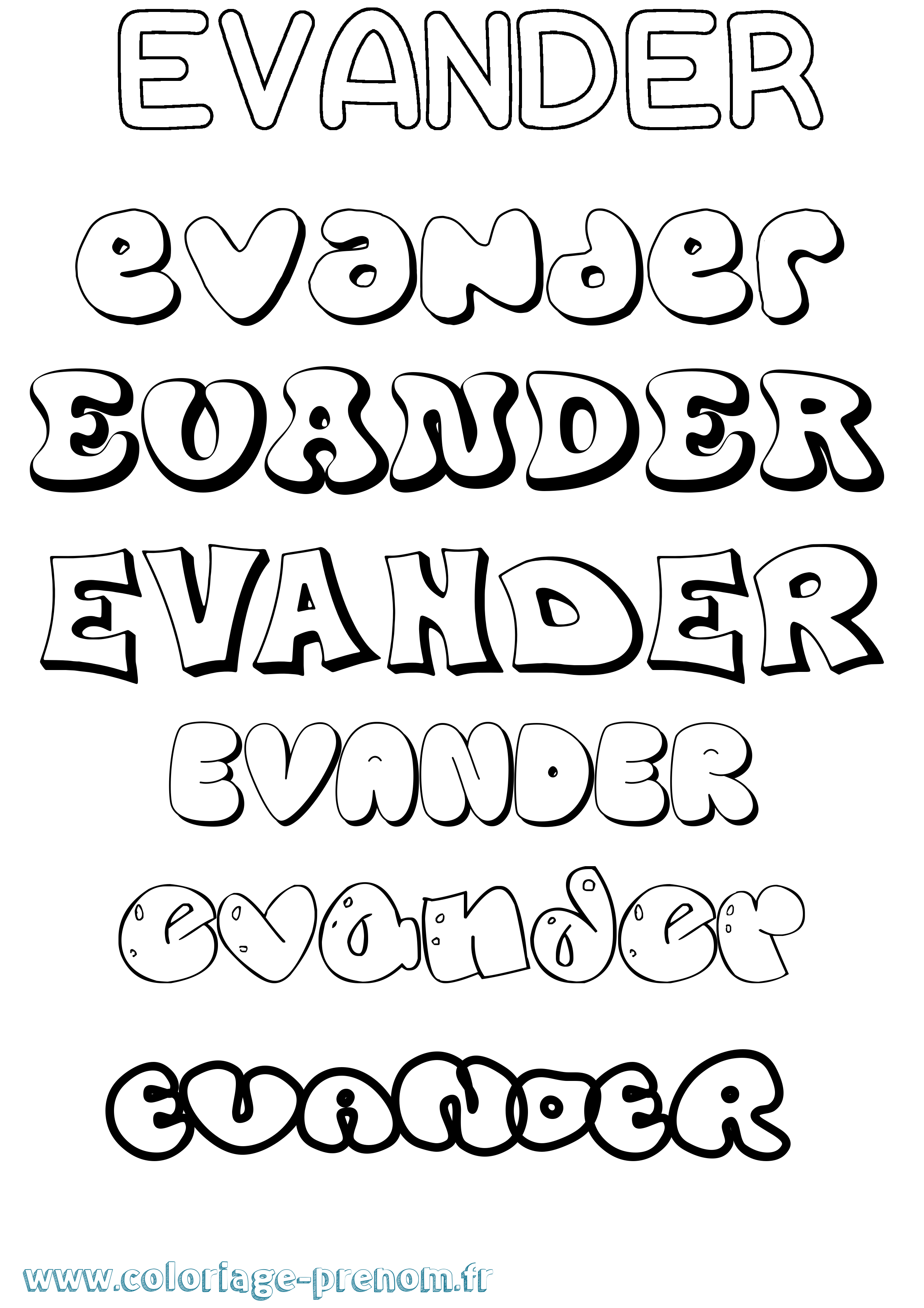 Coloriage prénom Evander Bubble