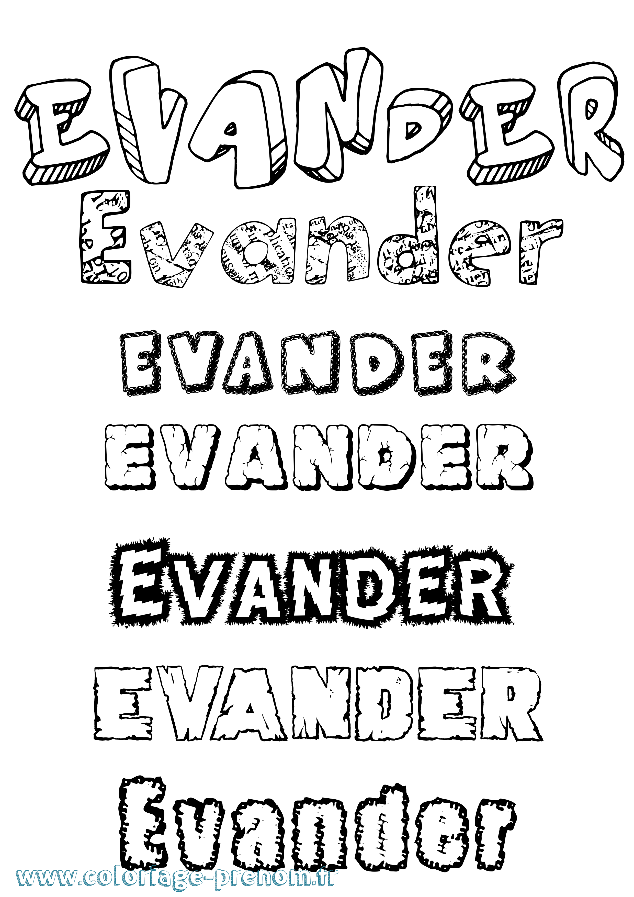 Coloriage prénom Evander Destructuré