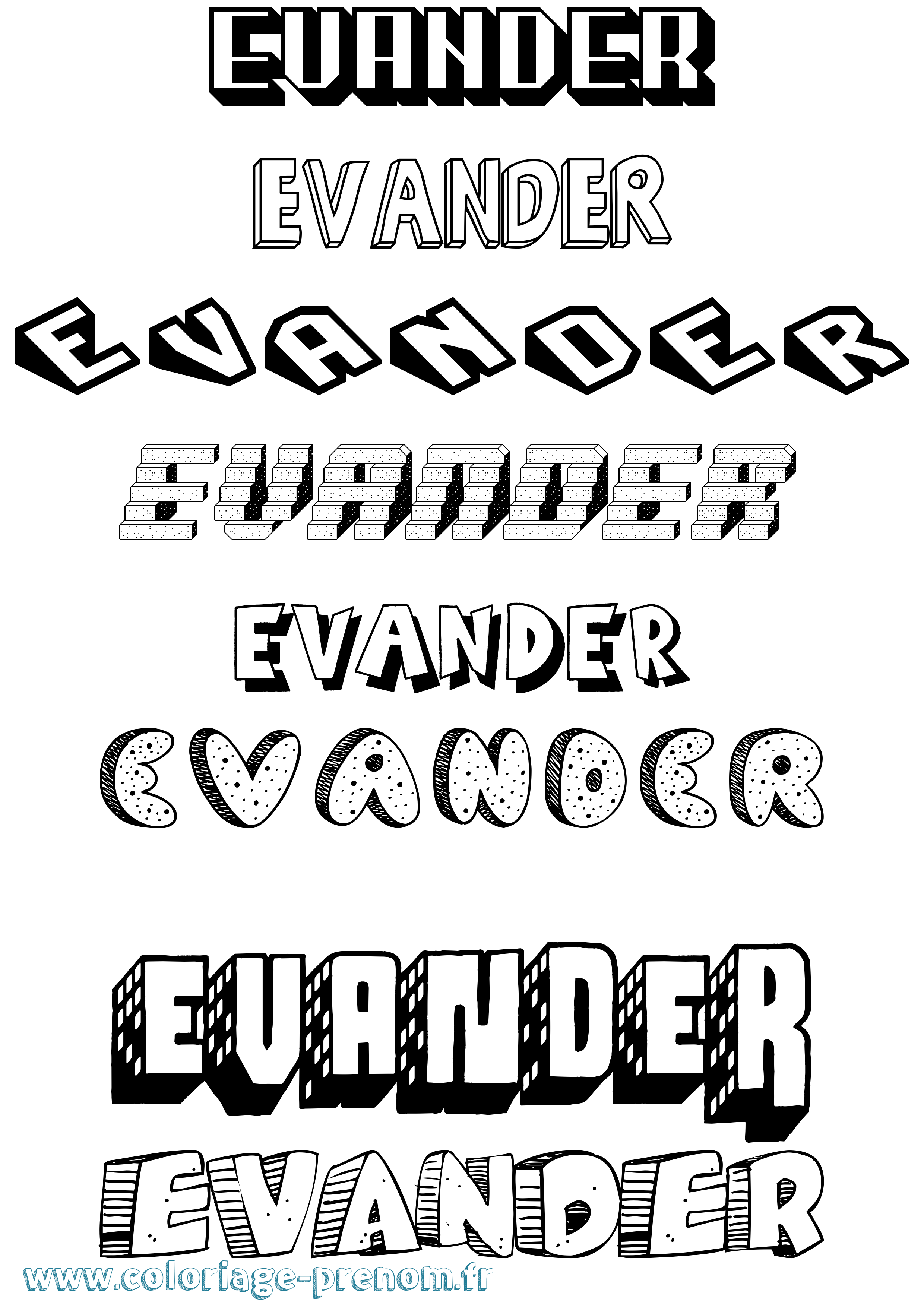 Coloriage prénom Evander Effet 3D