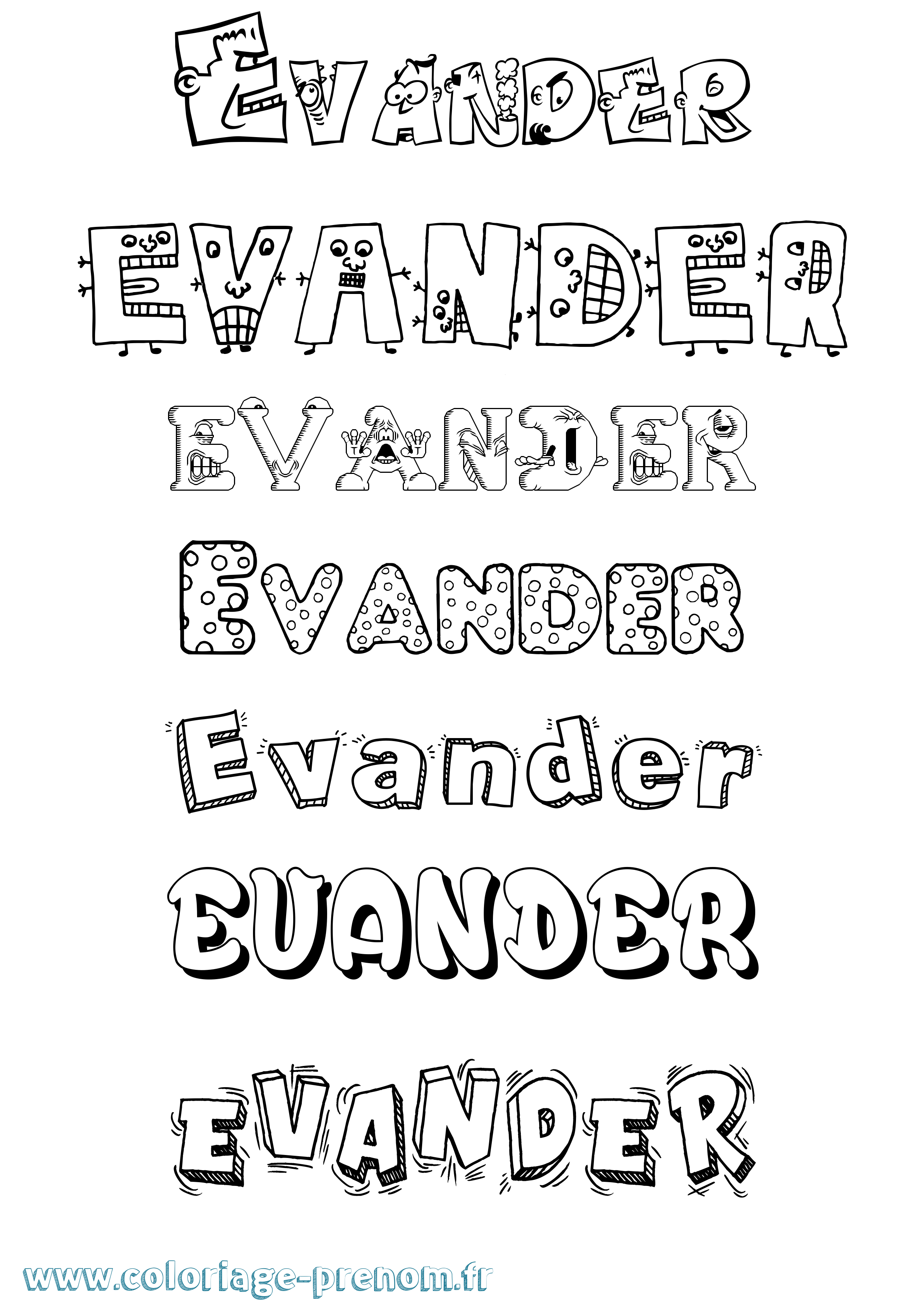 Coloriage prénom Evander Fun