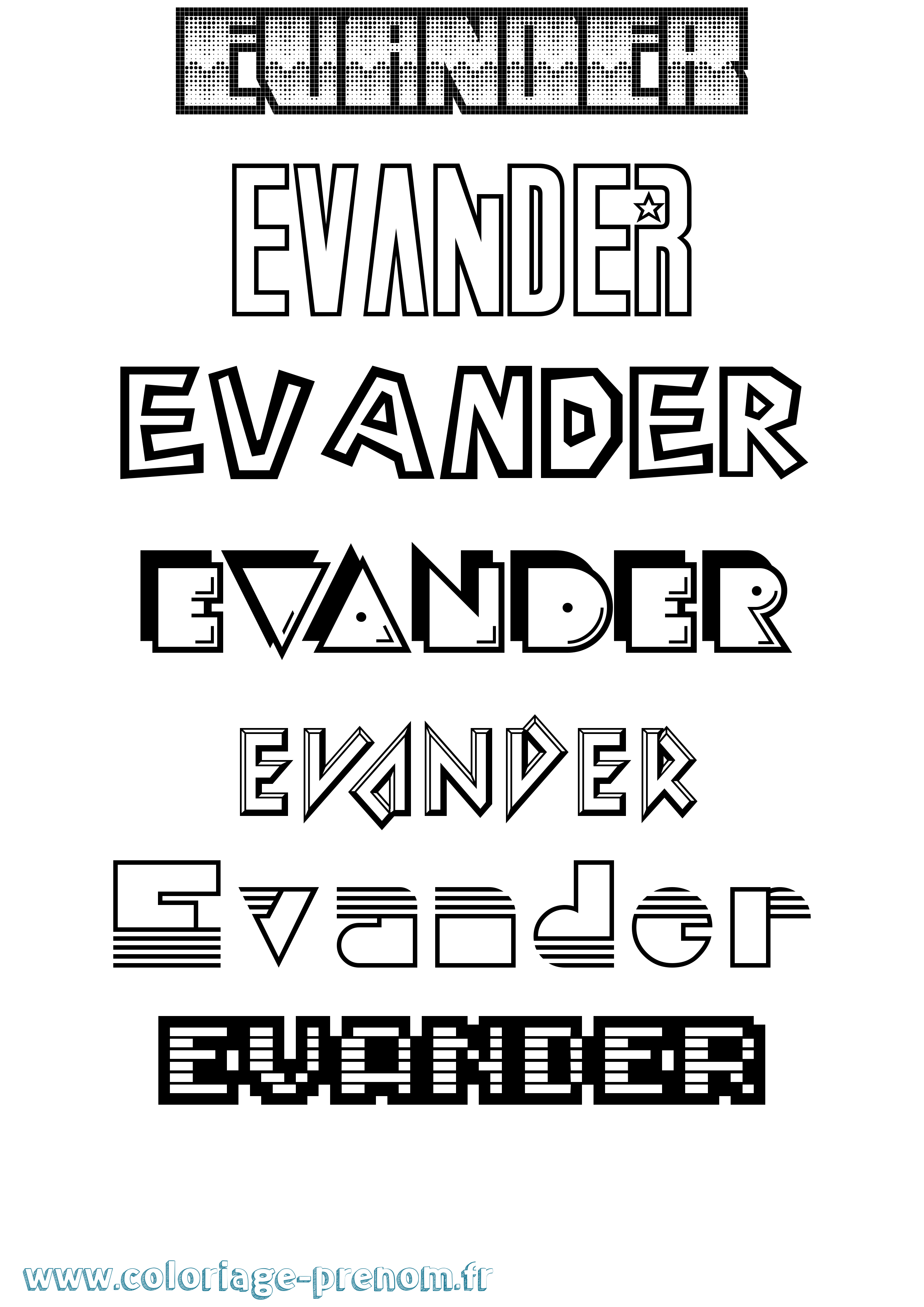 Coloriage prénom Evander Jeux Vidéos