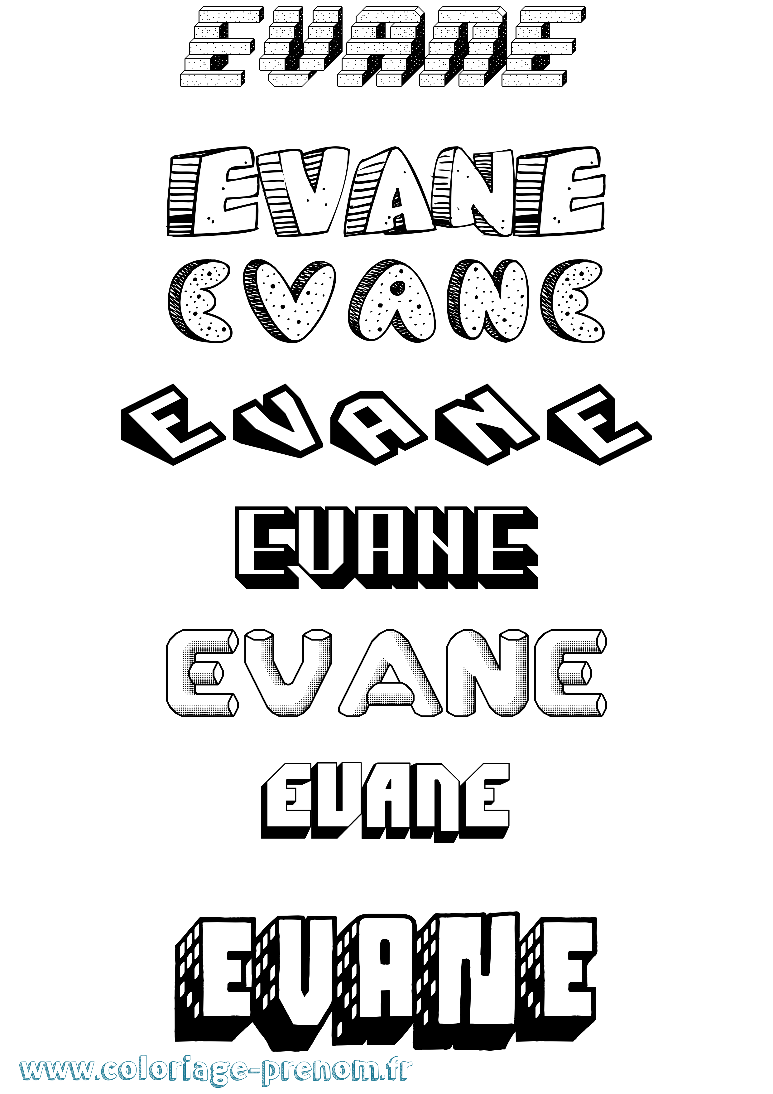 Coloriage prénom Evane Effet 3D