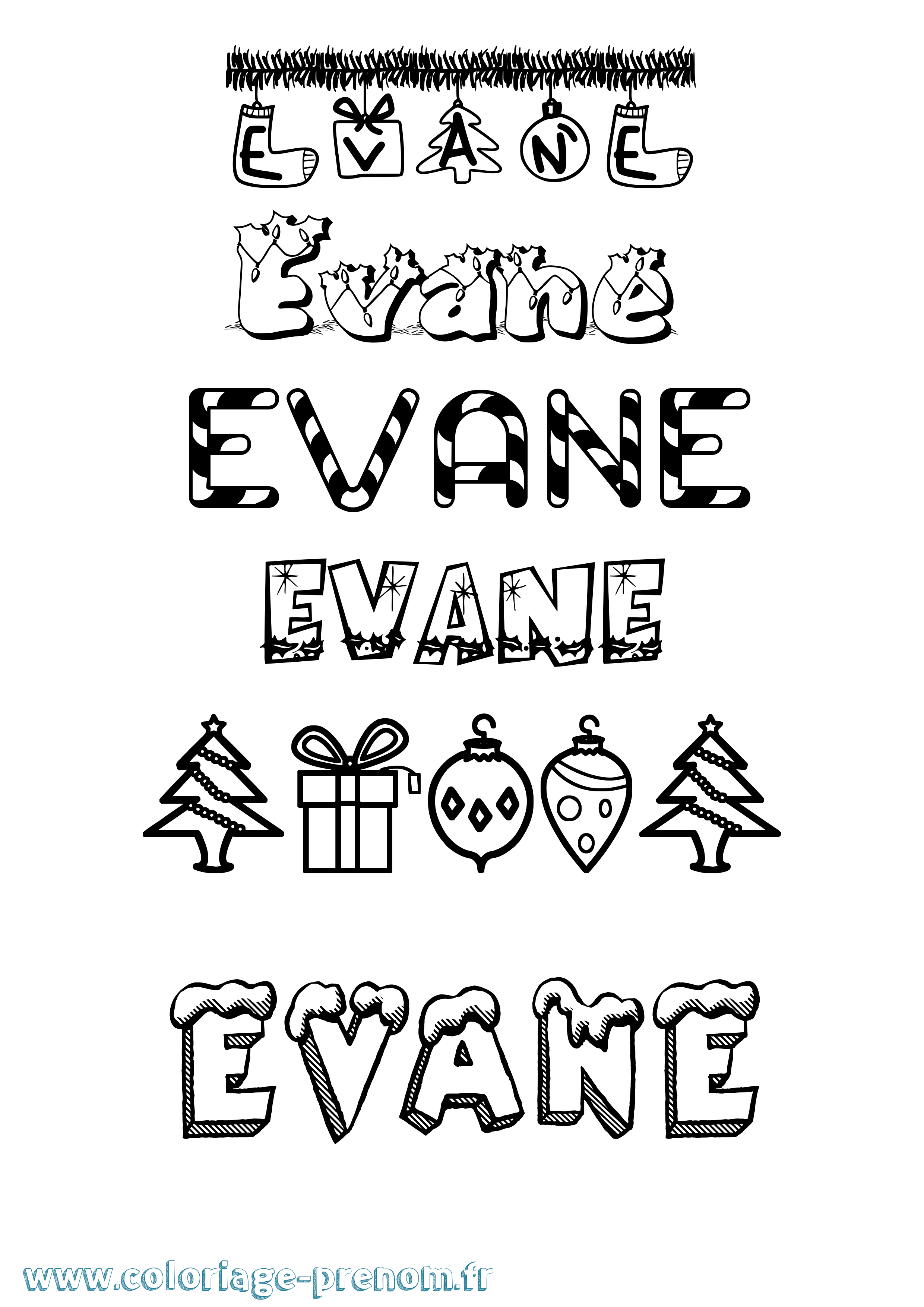Coloriage prénom Evane Noël