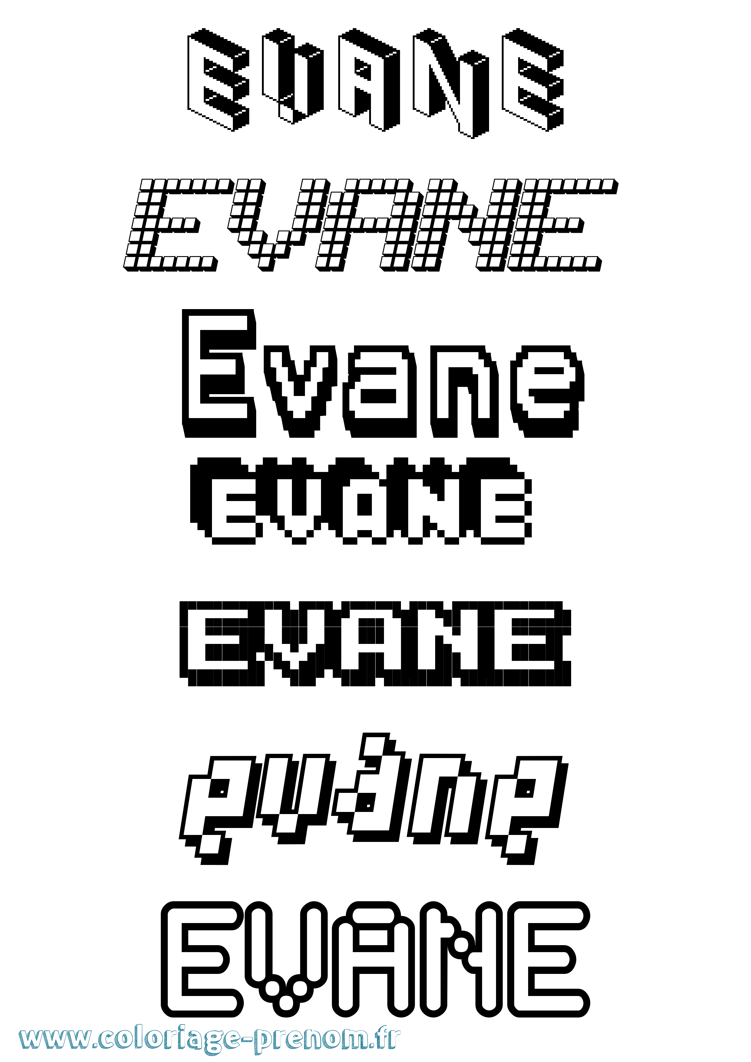 Coloriage prénom Evane Pixel