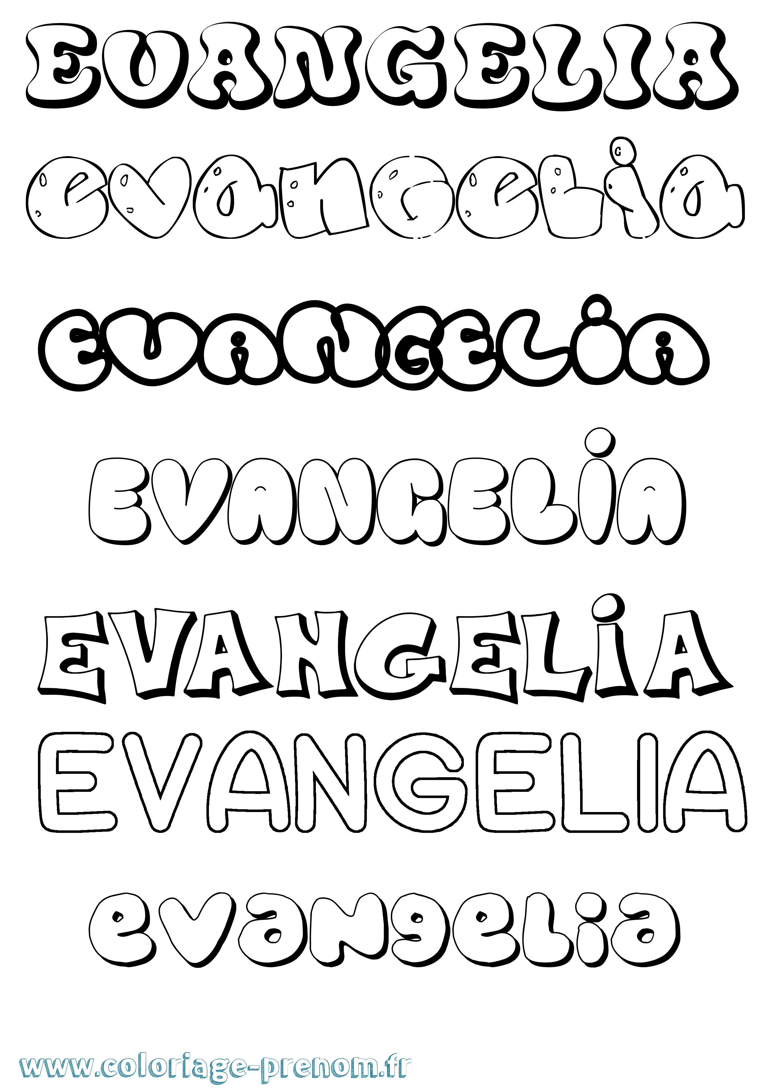 Coloriage prénom Evangelia Bubble