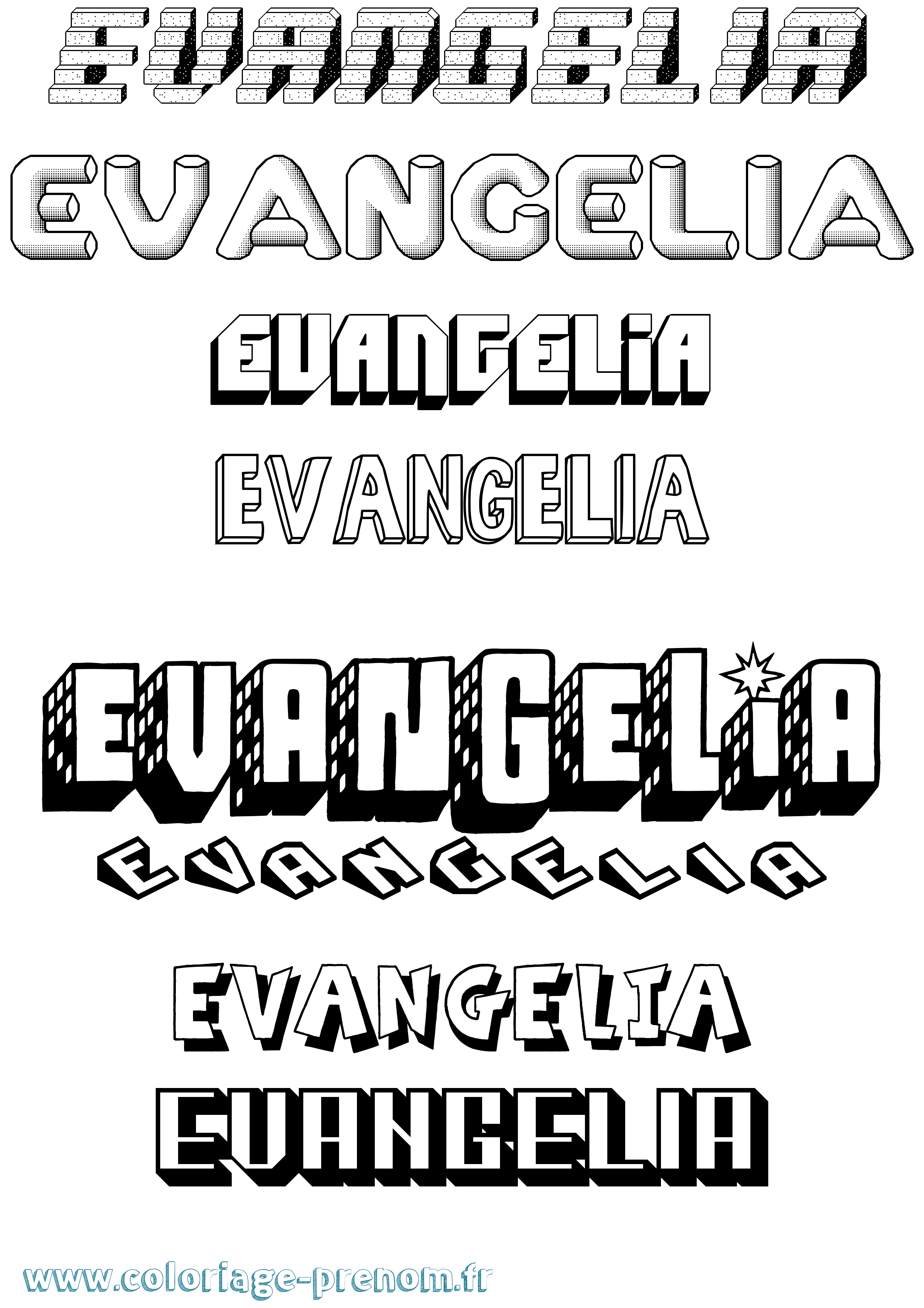 Coloriage prénom Evangelia Effet 3D