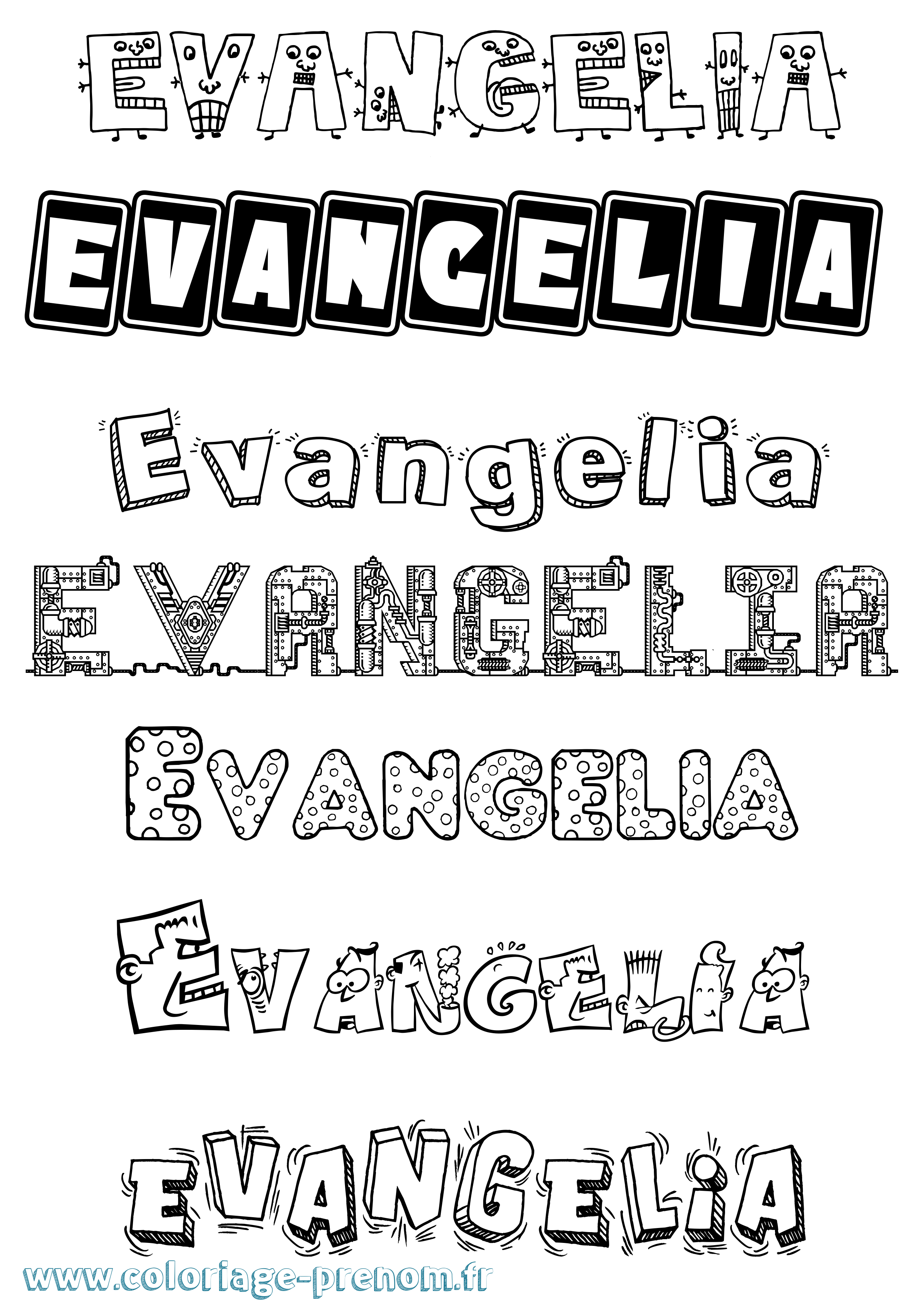 Coloriage prénom Evangelia Fun