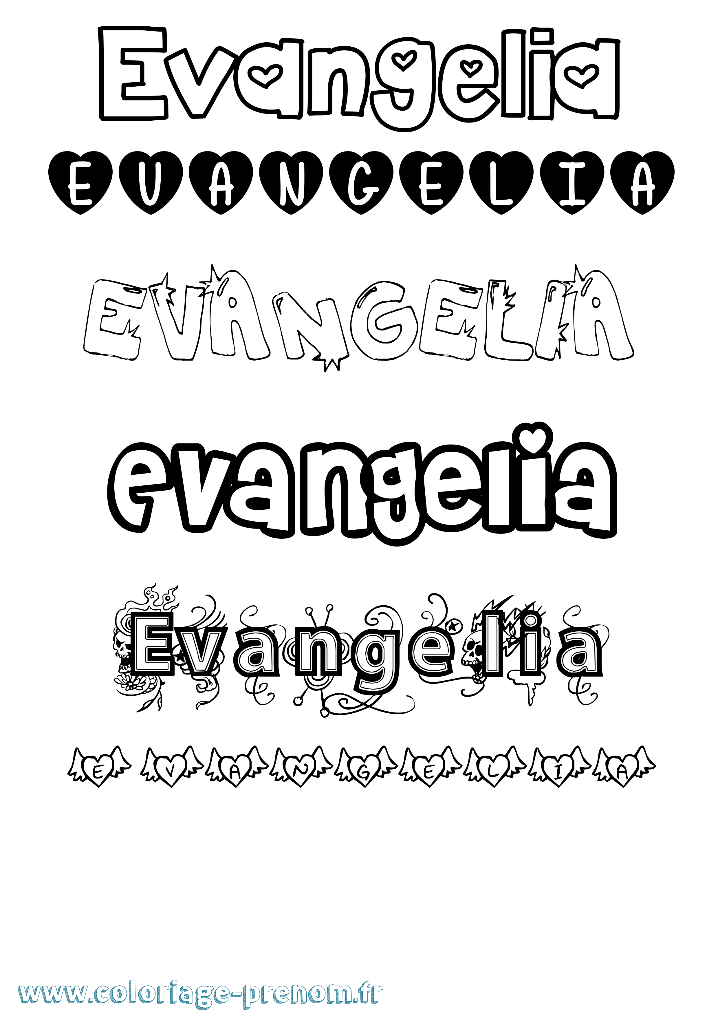 Coloriage prénom Evangelia Girly