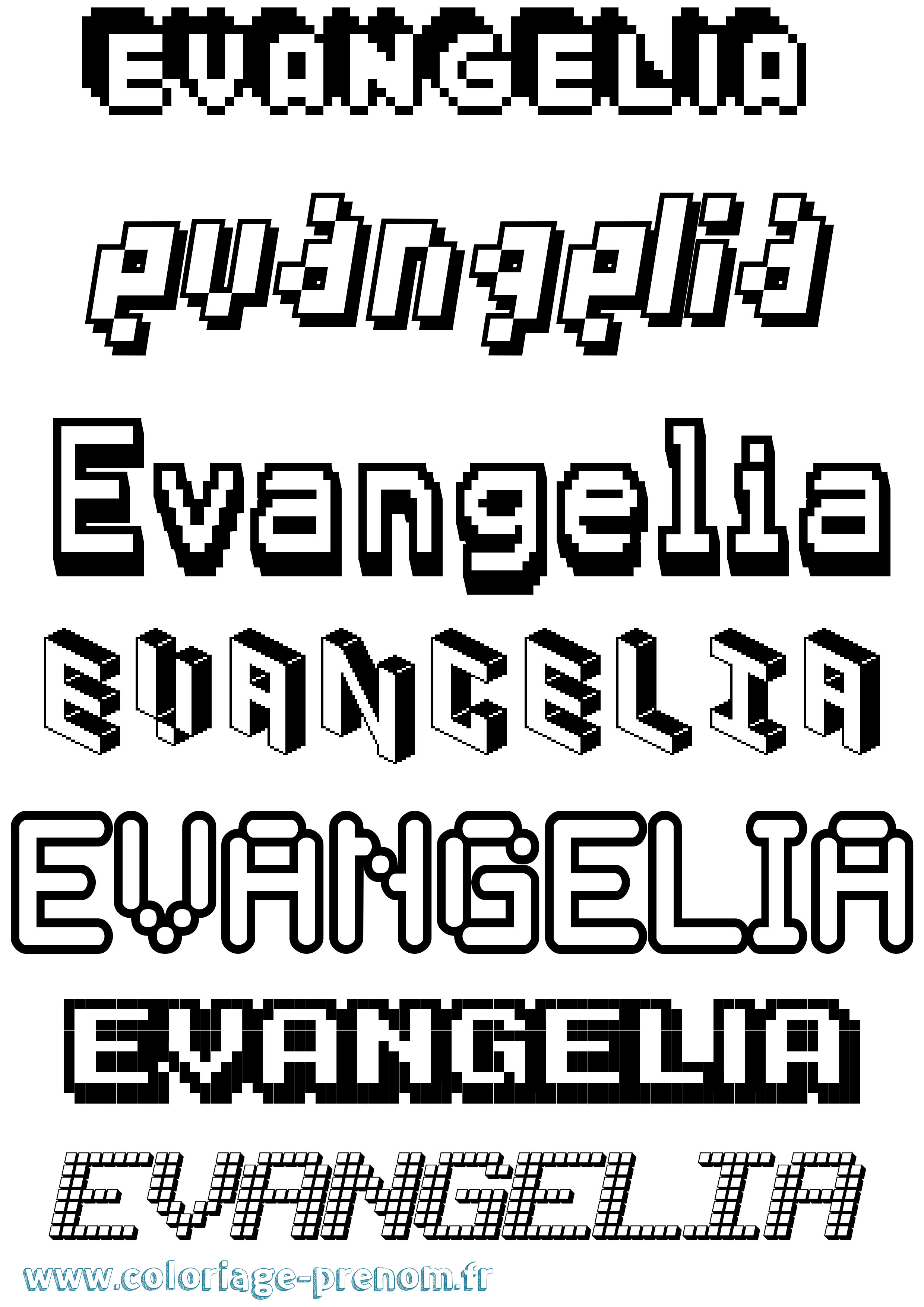 Coloriage prénom Evangelia Pixel