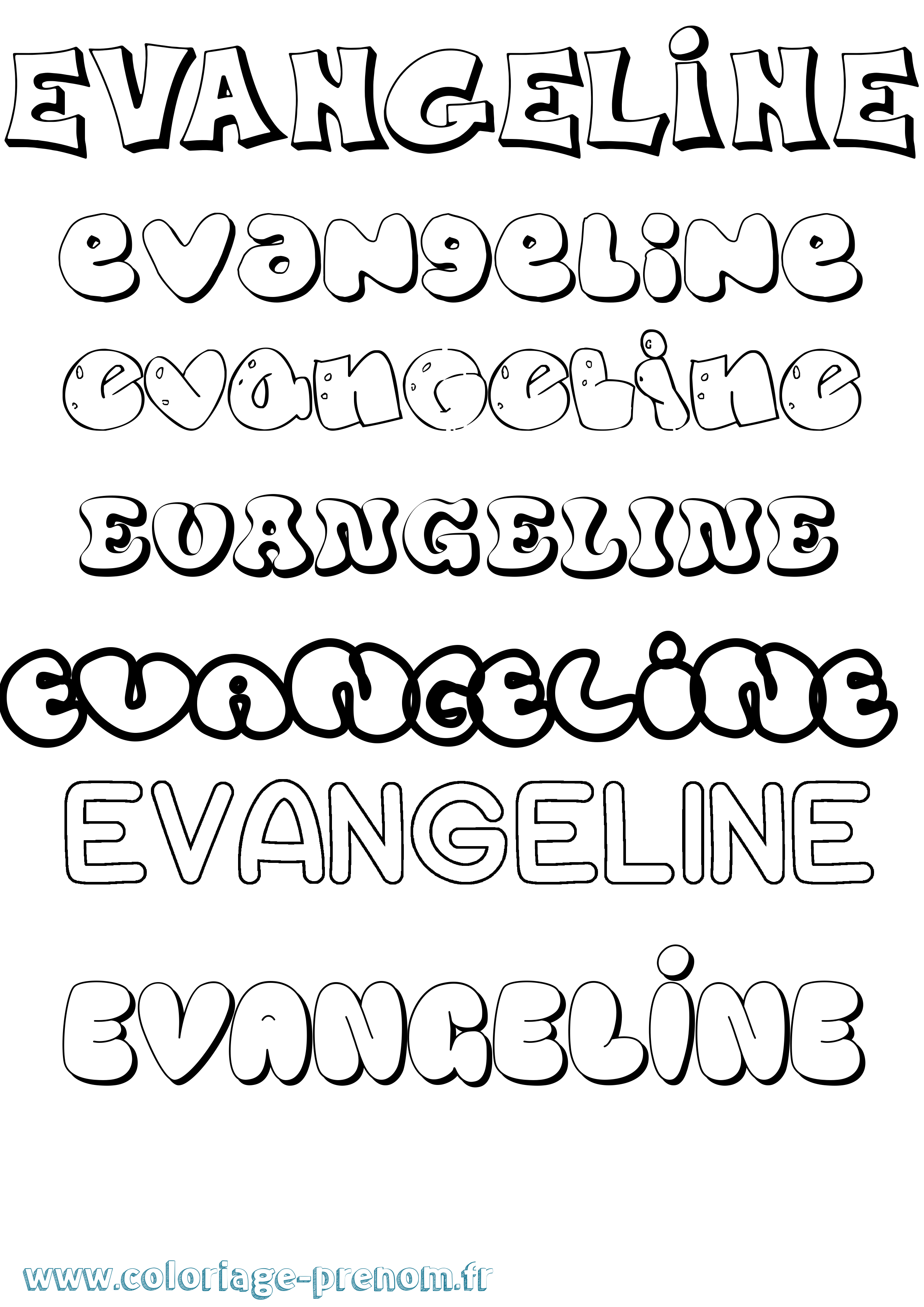Coloriage prénom Evangeline Bubble