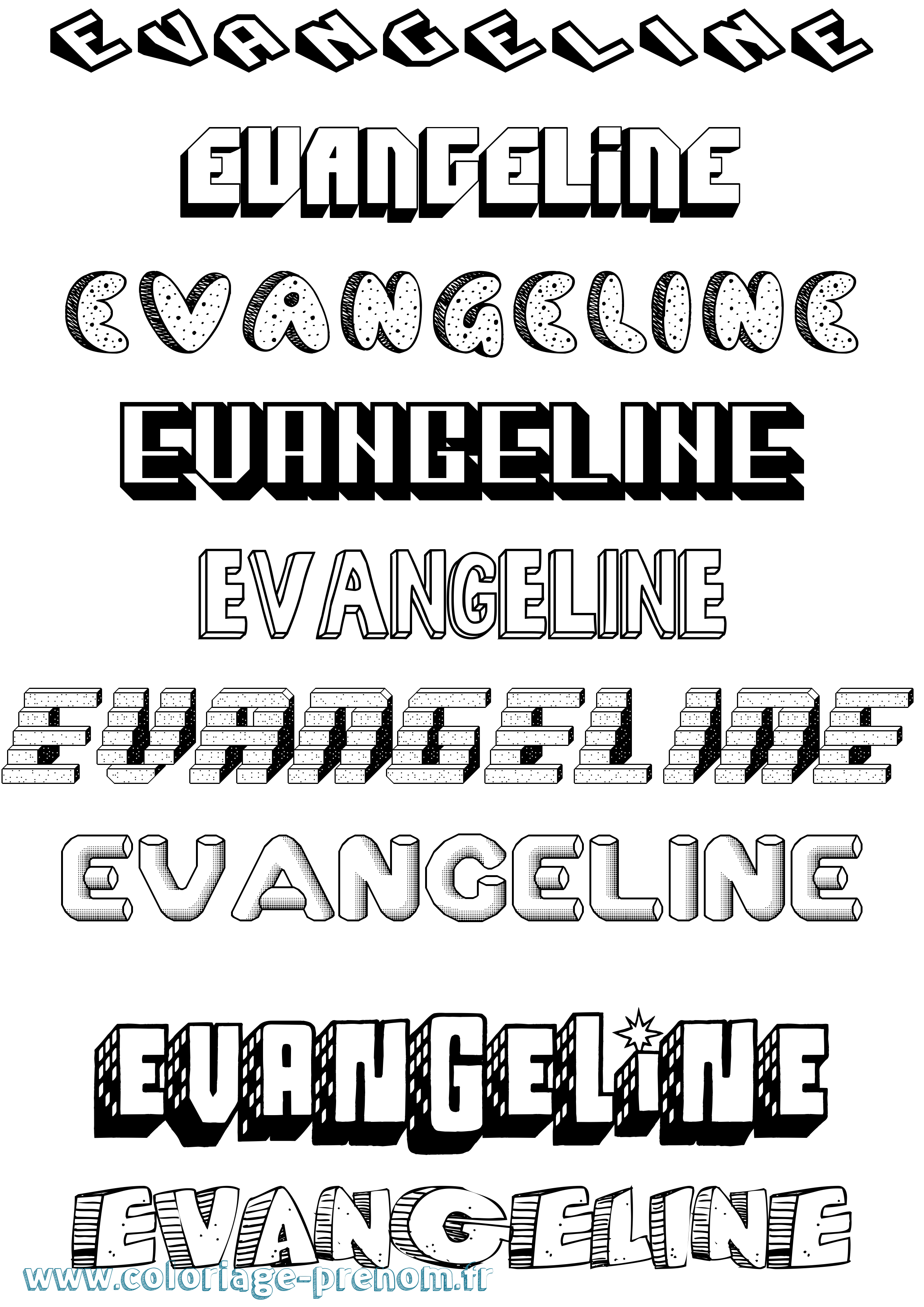 Coloriage prénom Evangeline Effet 3D