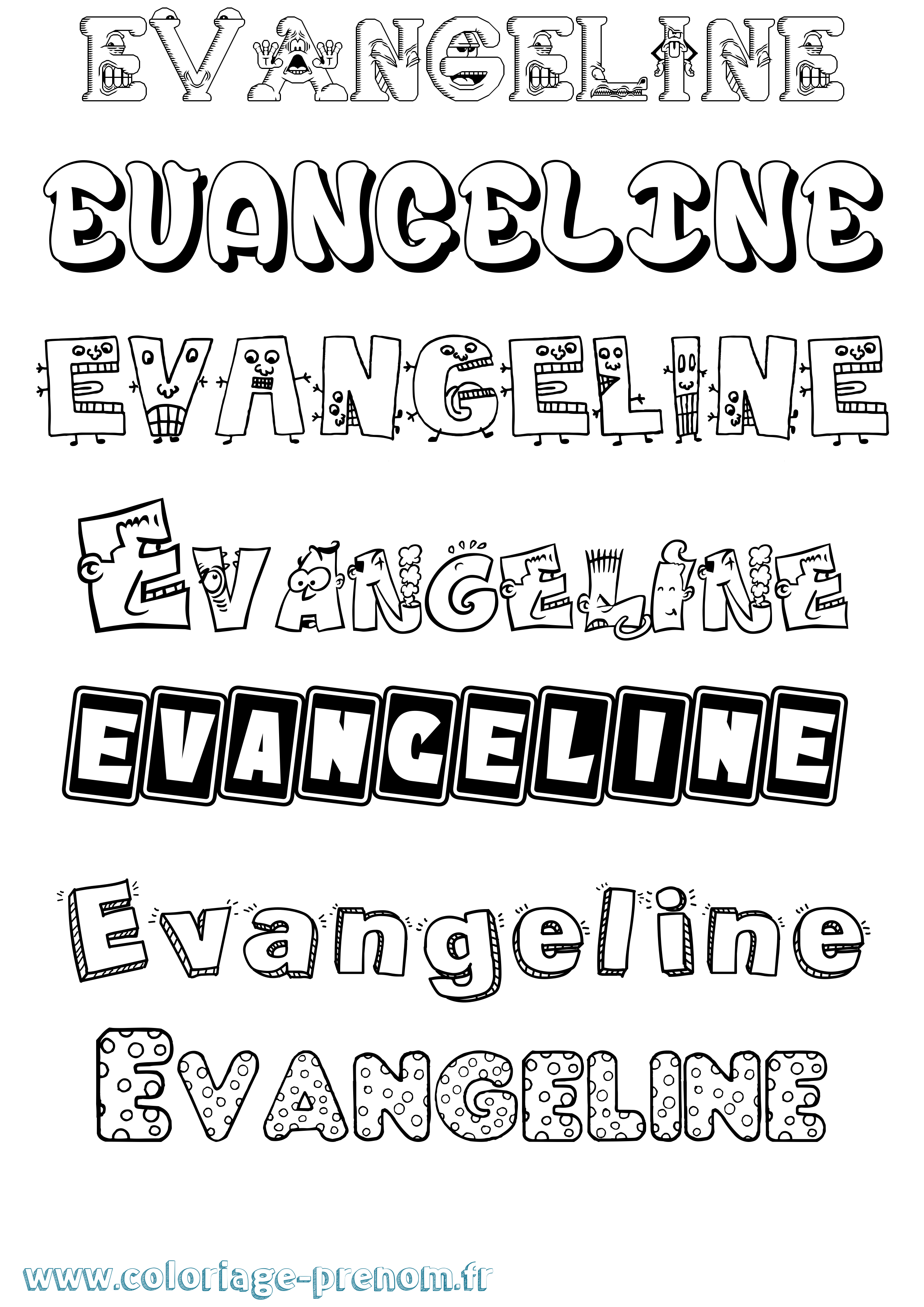 Coloriage prénom Evangeline Fun