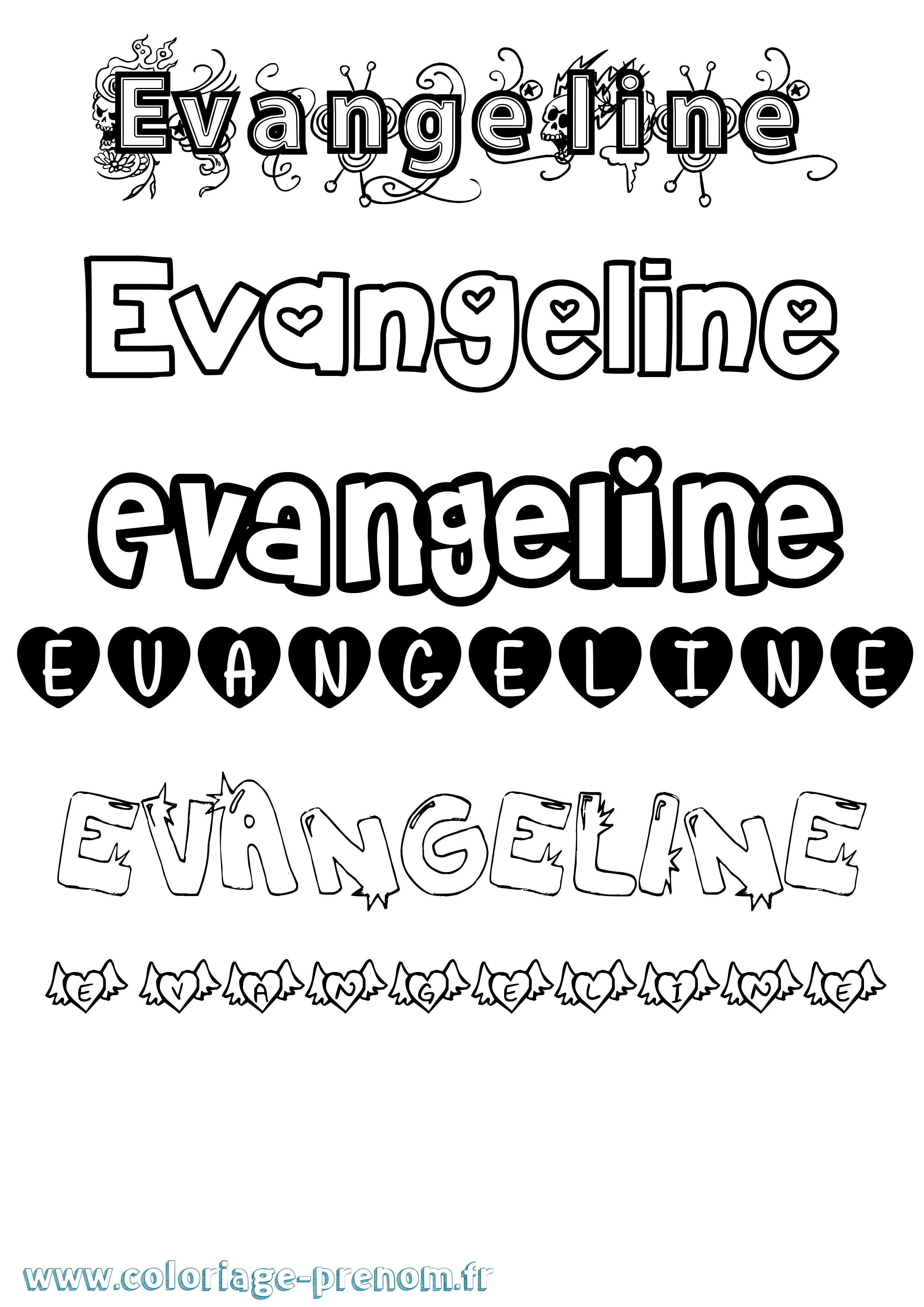 Coloriage prénom Evangeline Girly
